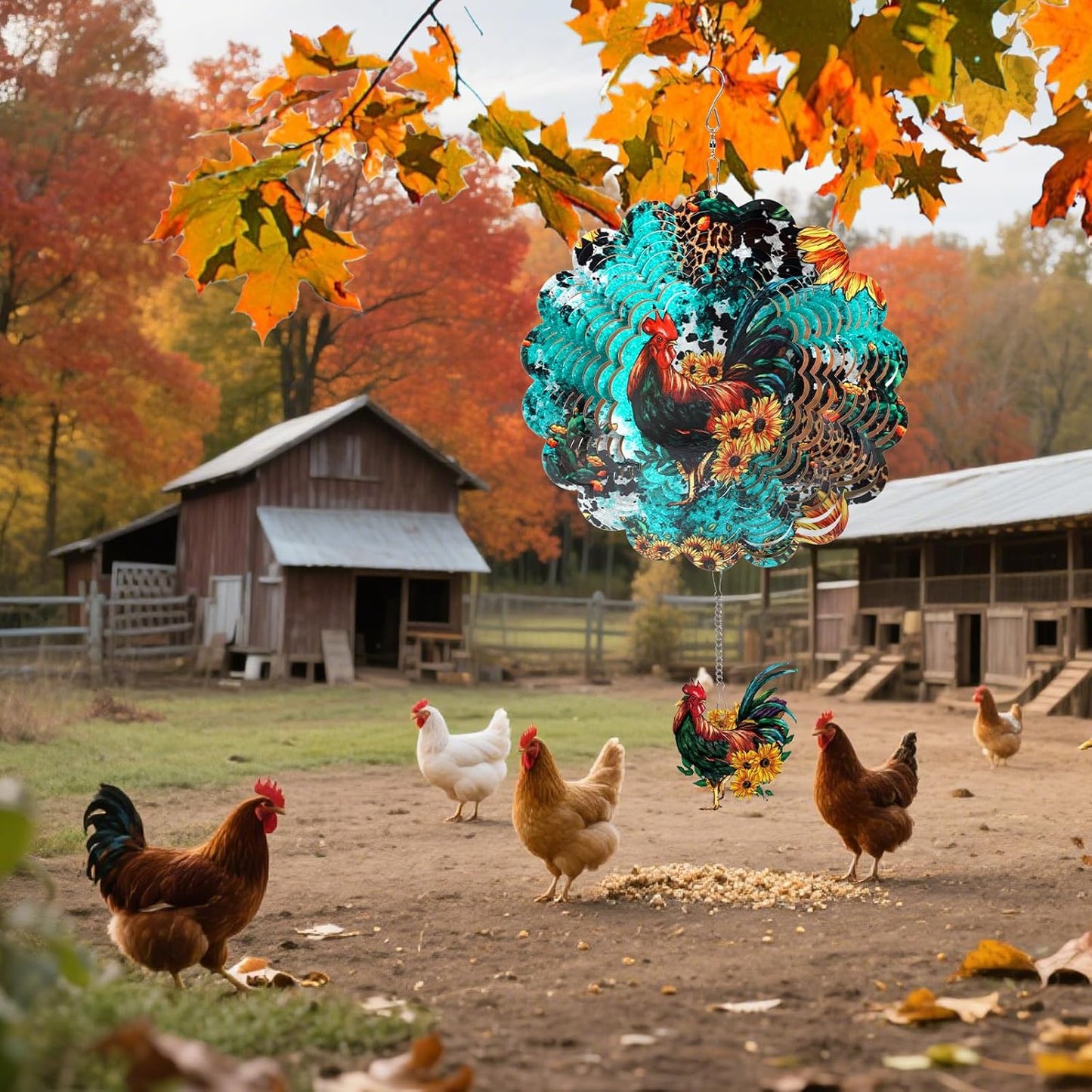 Rooster Wind Spinners Outdoor - Chicken 3D Metal Yard Wind Spinner Hanging Decor, Wind Spinners for Women Mom Men Grandma Dad Grandpa, (12 X 12 Inches)