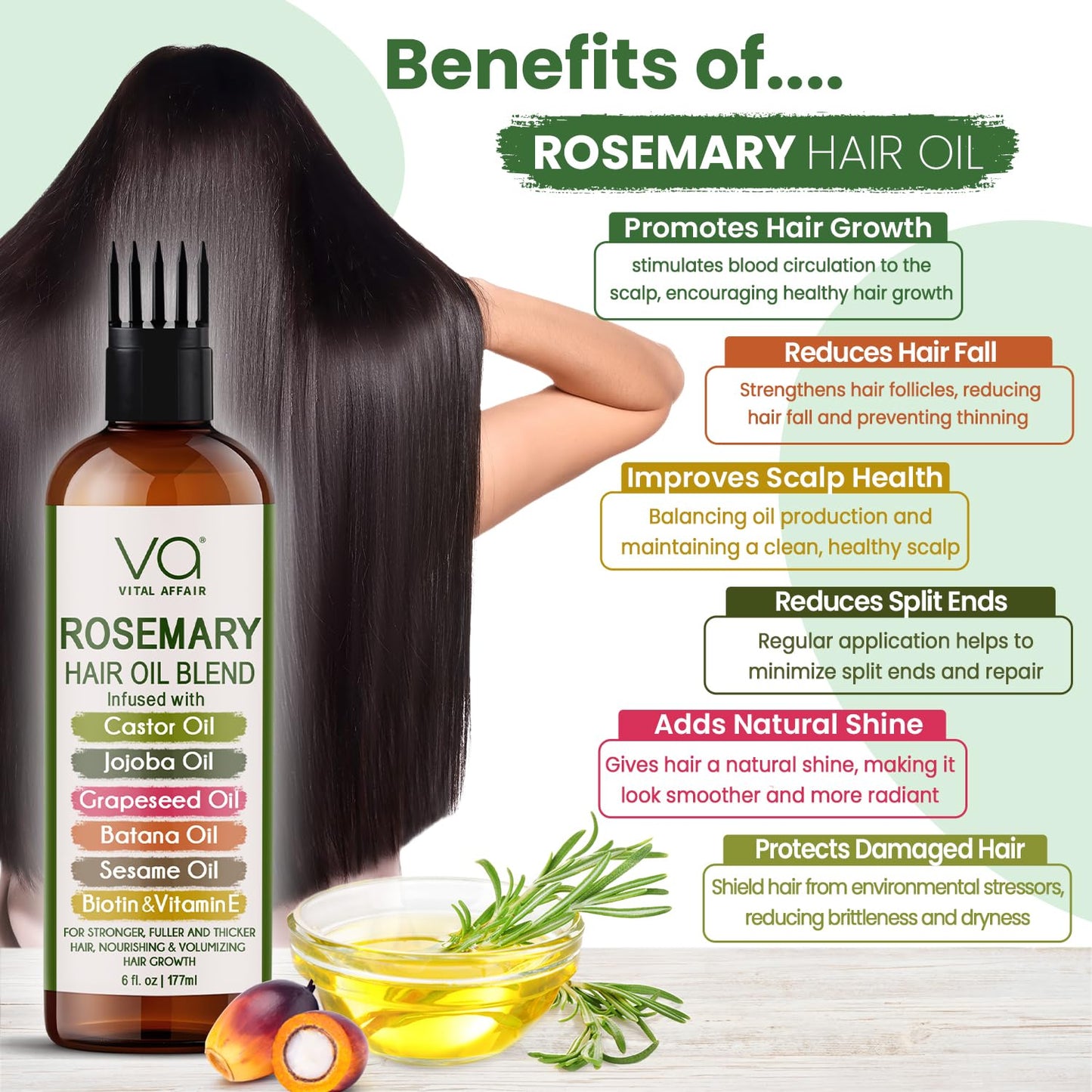 VITAL AFFAIR Blend Of Pure Rosemary Oil For Hair Growth With Castor, B