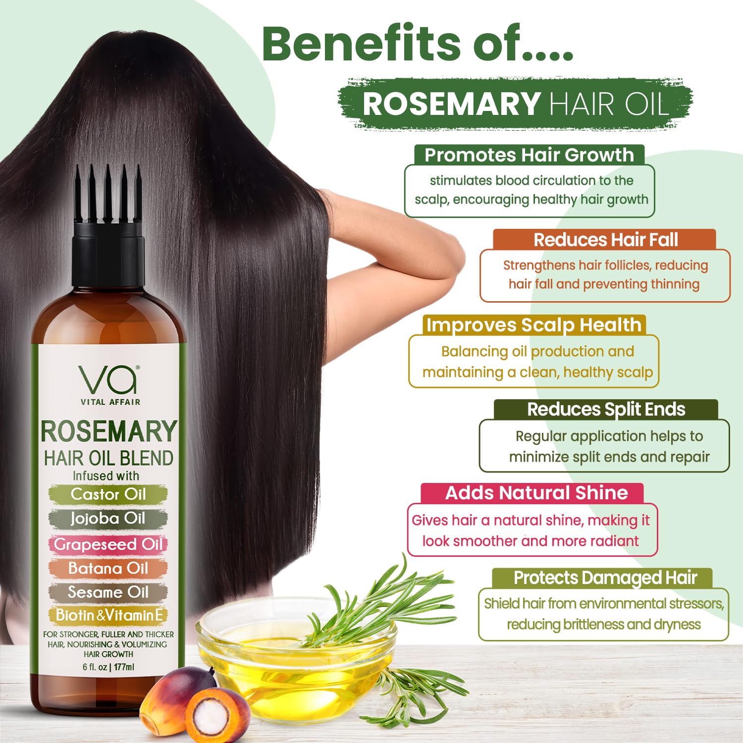 VITAL AFFAIR Blend Of Pure Rosemary Oil For Hair Growth With Castor, B