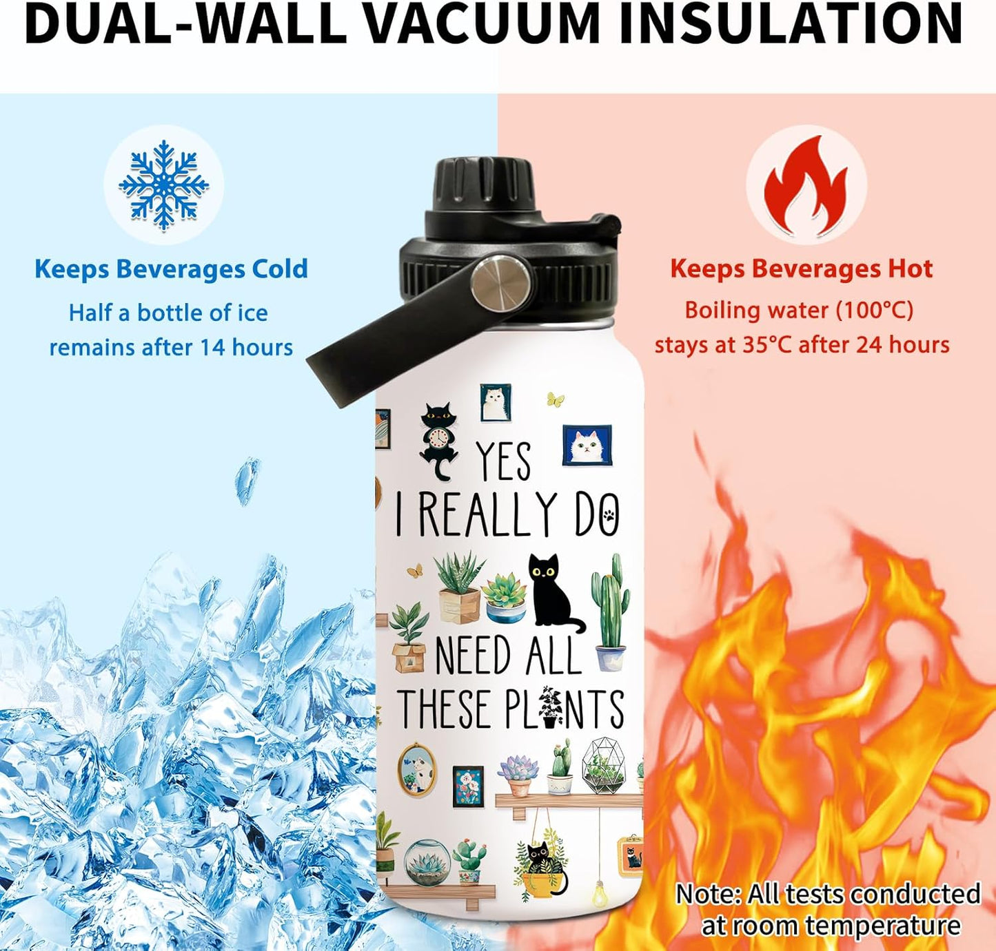 Gardening Gifts for Women, Plants Cat Water Bottle with Lid 32oz, Garden Gift for Plant Lovers Gardeners Lady Women, Plant Travel Cup Insulated Tumbler for Thanksgiving Christmas, 1 PCS