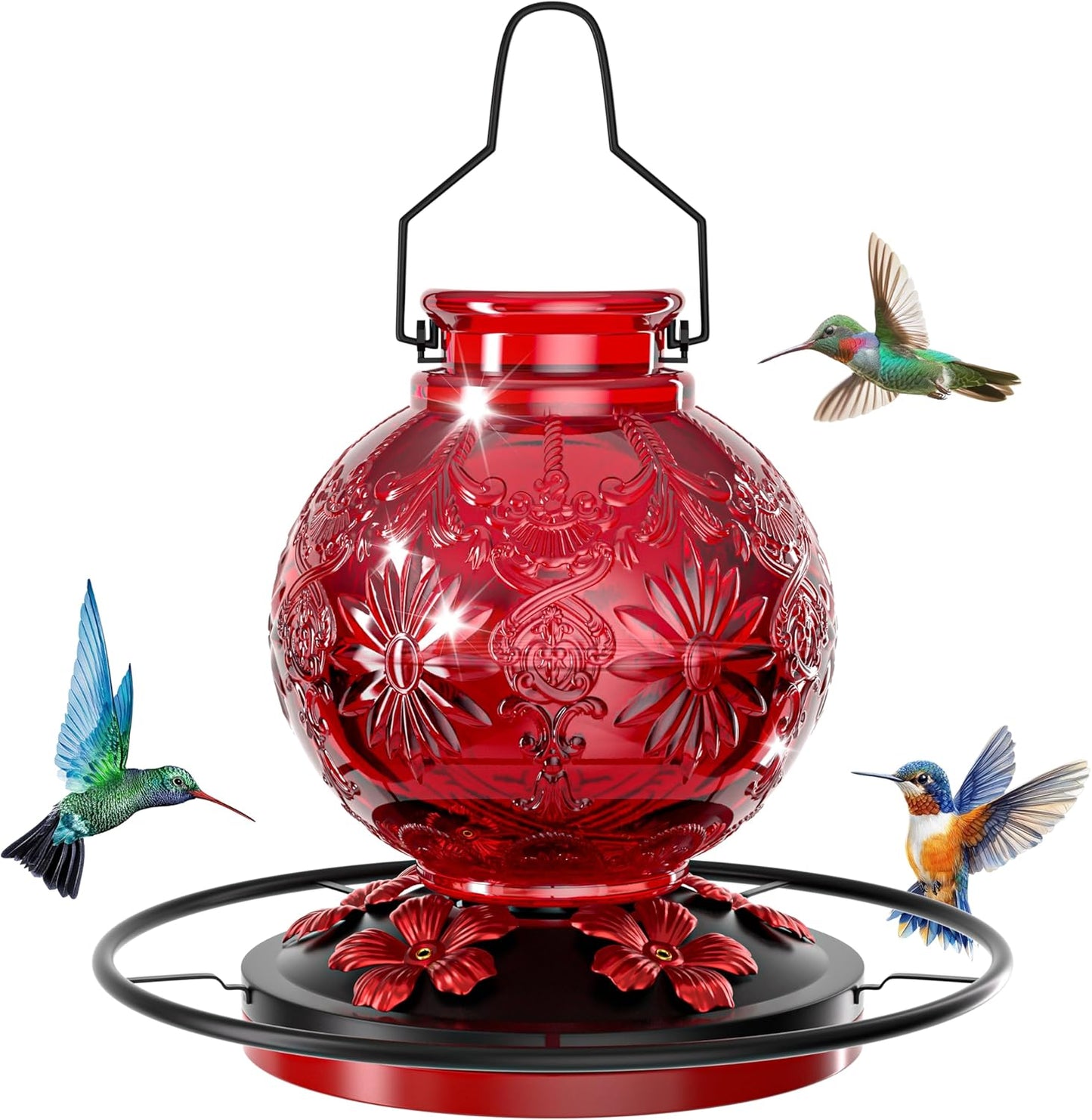 Glass Hummingbird Feeder for Outdoors, 25Oz Large Decorative Hanging H