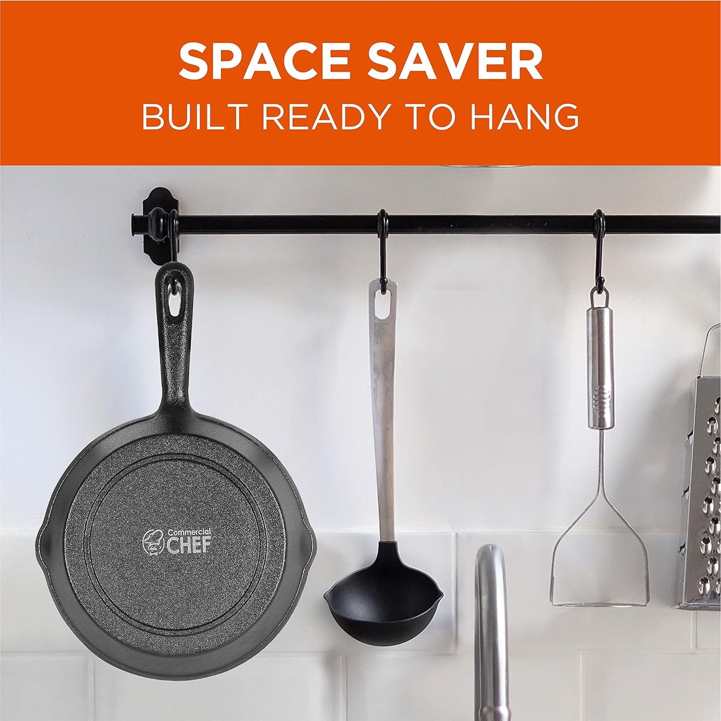 Commercial CHEF 3-Piece Cast Iron Skillet Set – 8 inch, 10 inch, and 1
