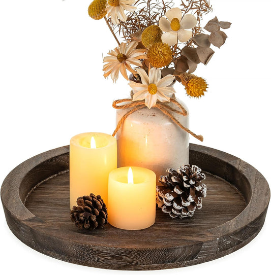 Hanobe Wooden Tray for Coffee Table: Candle Holder Plate Round Decorat