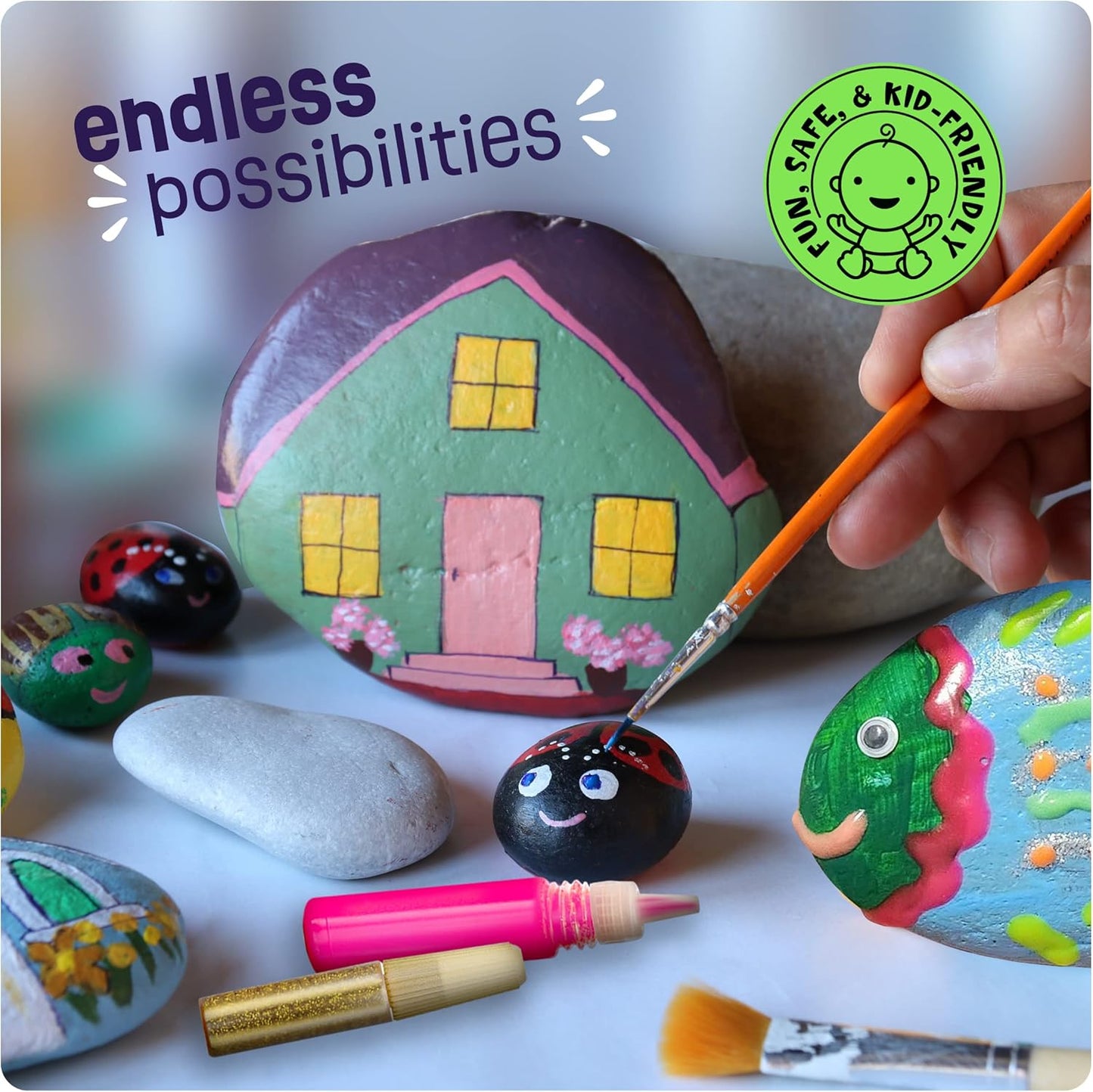 Dan&Darci Kids Rock Painting Kit - Glow in The Dark - Easter Gifts Art