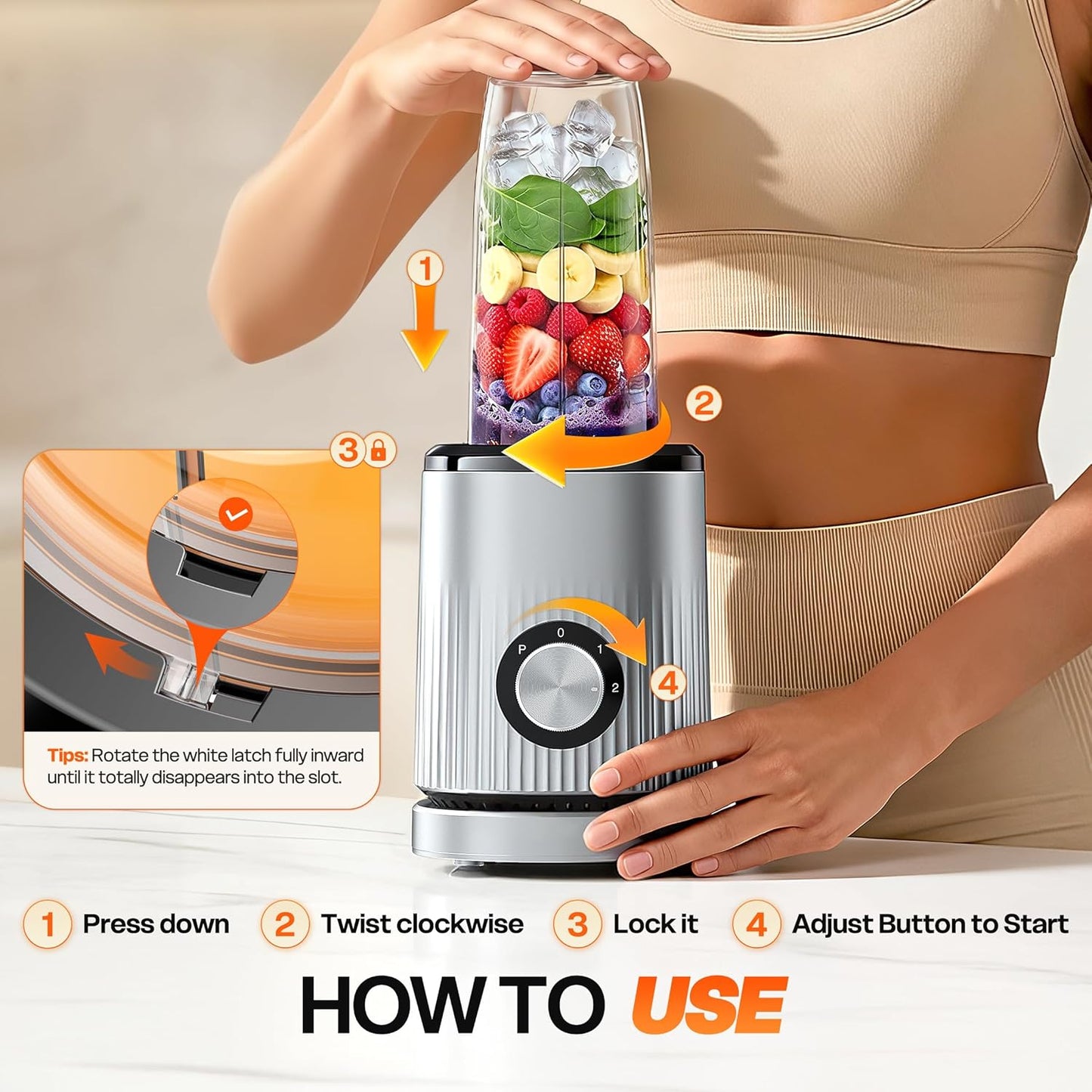 Blender for Smoothies Portable Personal Blender for Shakes and Smoothies for Kitchen with 2 * 24oz Portable Cups and Extra Lid, Smoothie Maker Machine for Juices, Baby Food, Nutritious Recipe