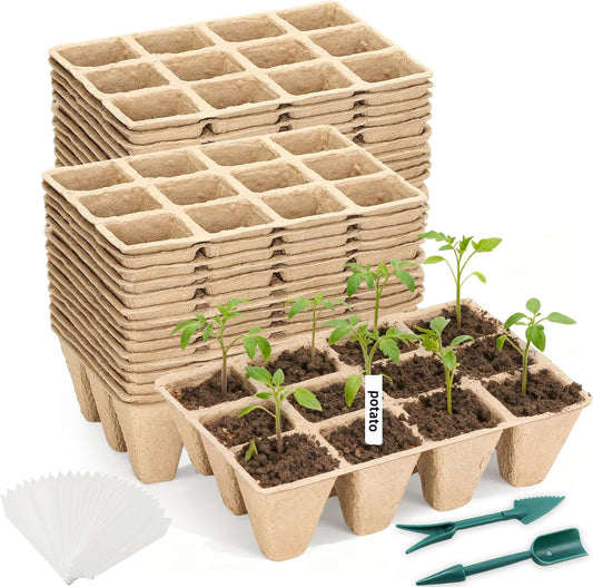 Seed Starter Tray - 300 Cells Biodegradable Peat Pots for Seedlings, 2