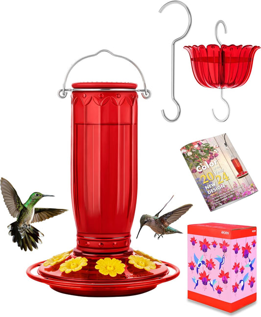 iBorn Hummingbird Feeders for Outdoors Hanging with Ant Moat for Hummi