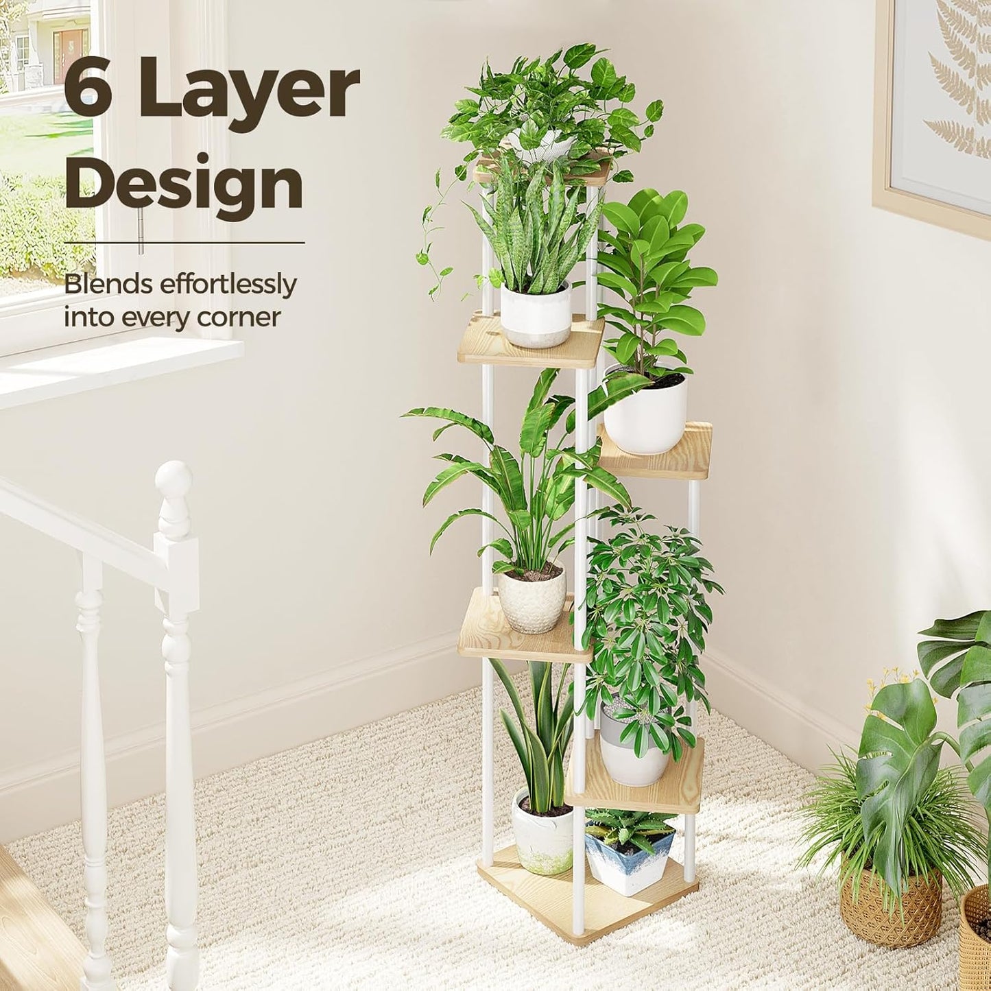 Bamworld White Plant Stand Indoor 6 Tier Metal Plant Shelf for Multipl