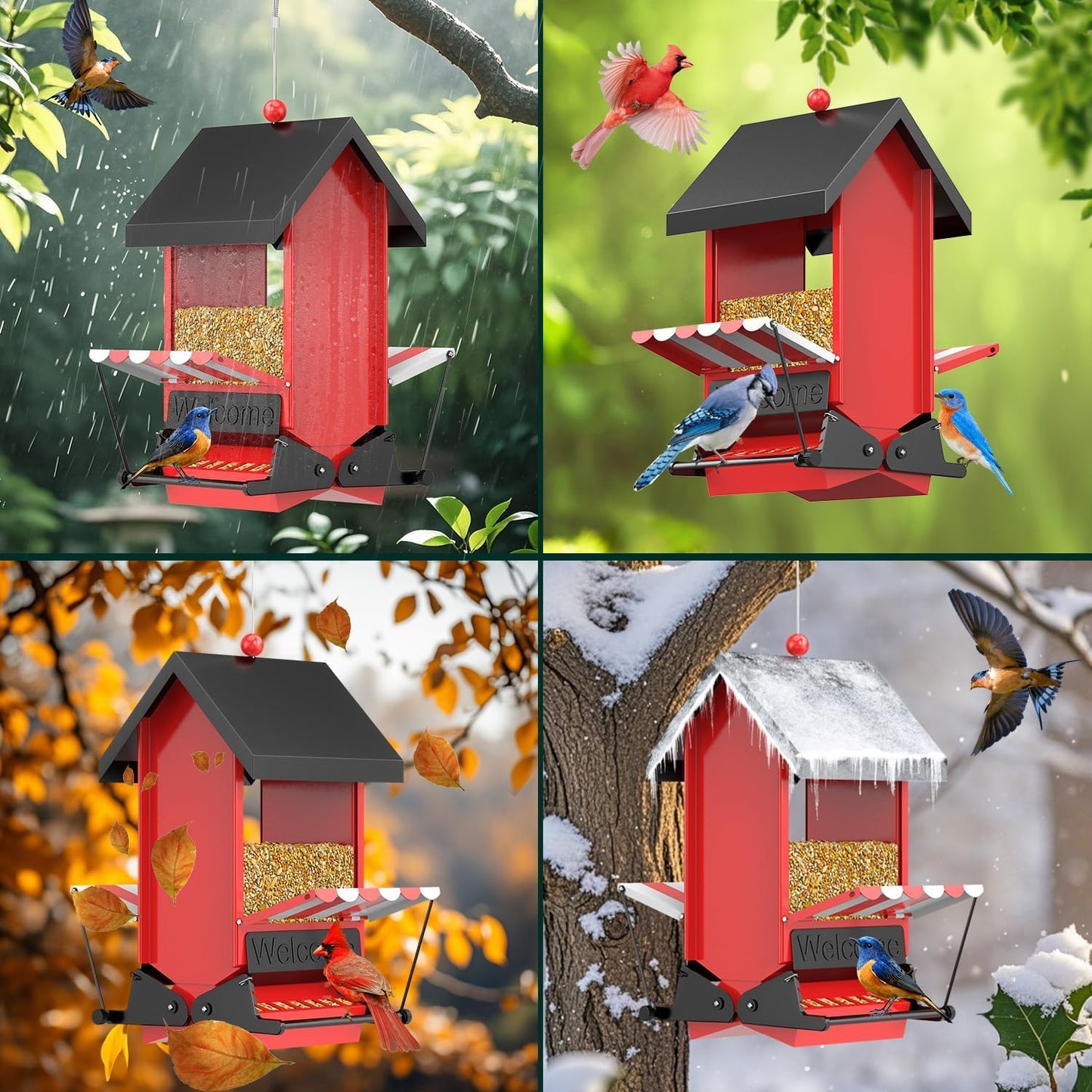 Squirrel Proof Bird Feeders,ScinDa Bird Feeders for Outdoors Hanging w