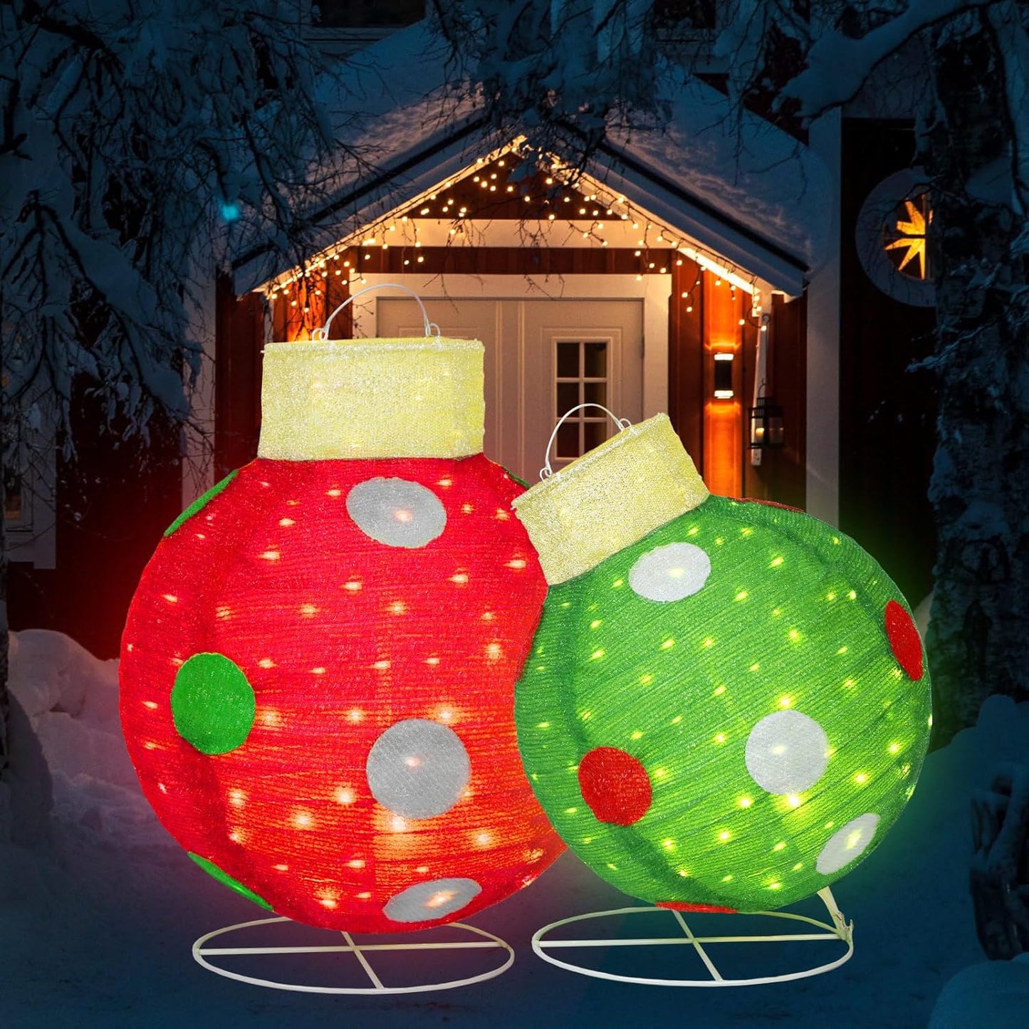 2 PCS Large Pop-Up Christmas Ball Ornaments Outdoor Decorations with B