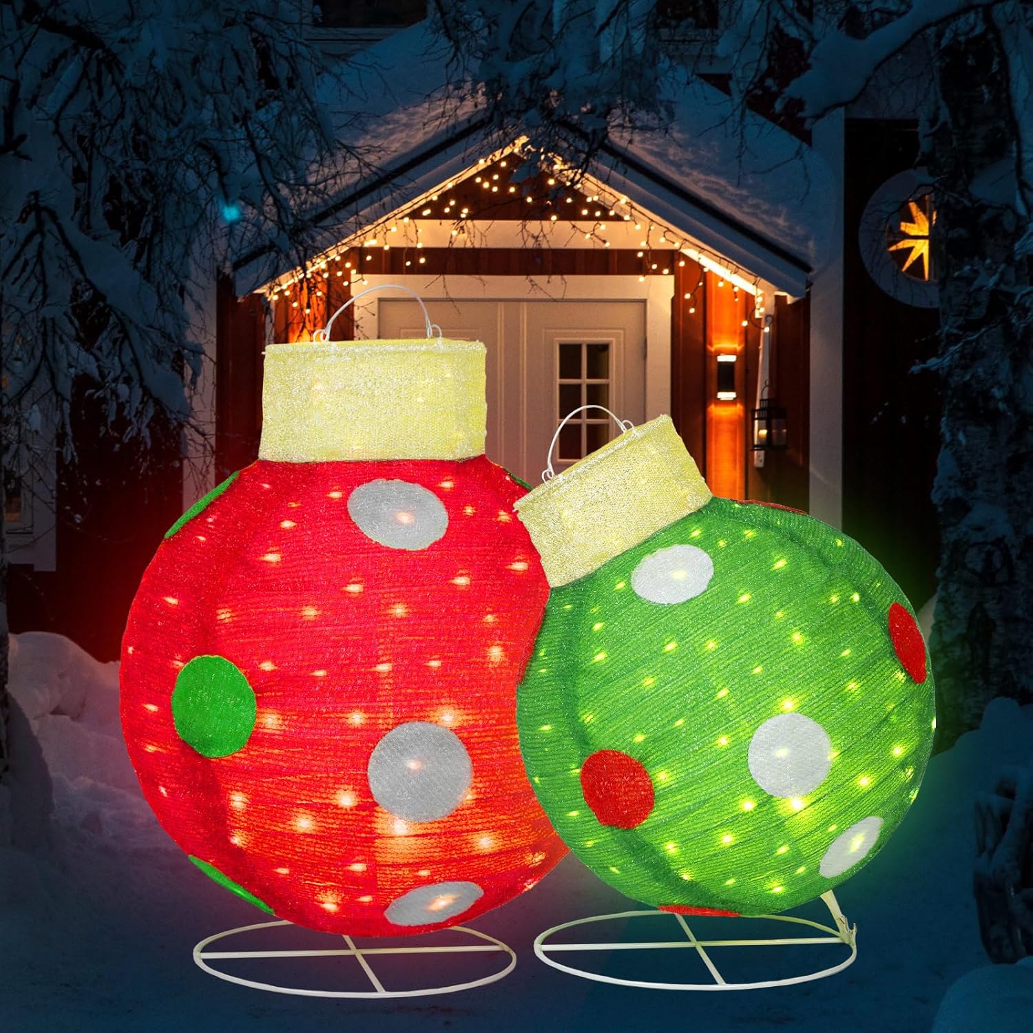 2 PCS Large Pop-Up Christmas Ball Ornaments Outdoor Decorations with B