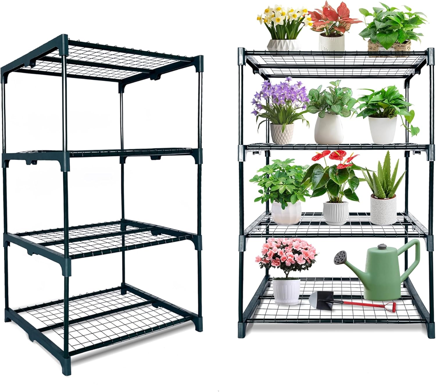 2 Pack Plant Stand Indoor Plant Shelf Outdoor,4 Tier Metal Plant Stand