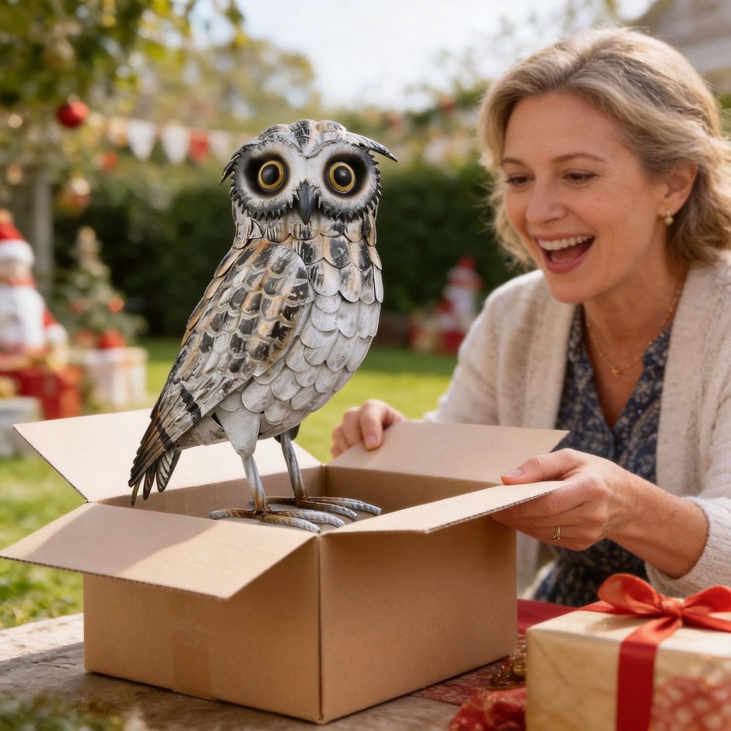 Shorayn Metal Owl Decor Garden Statue Outdoor Sculpture Yard Art for Patio Lawn Backyard Home Decoration Great Gifts