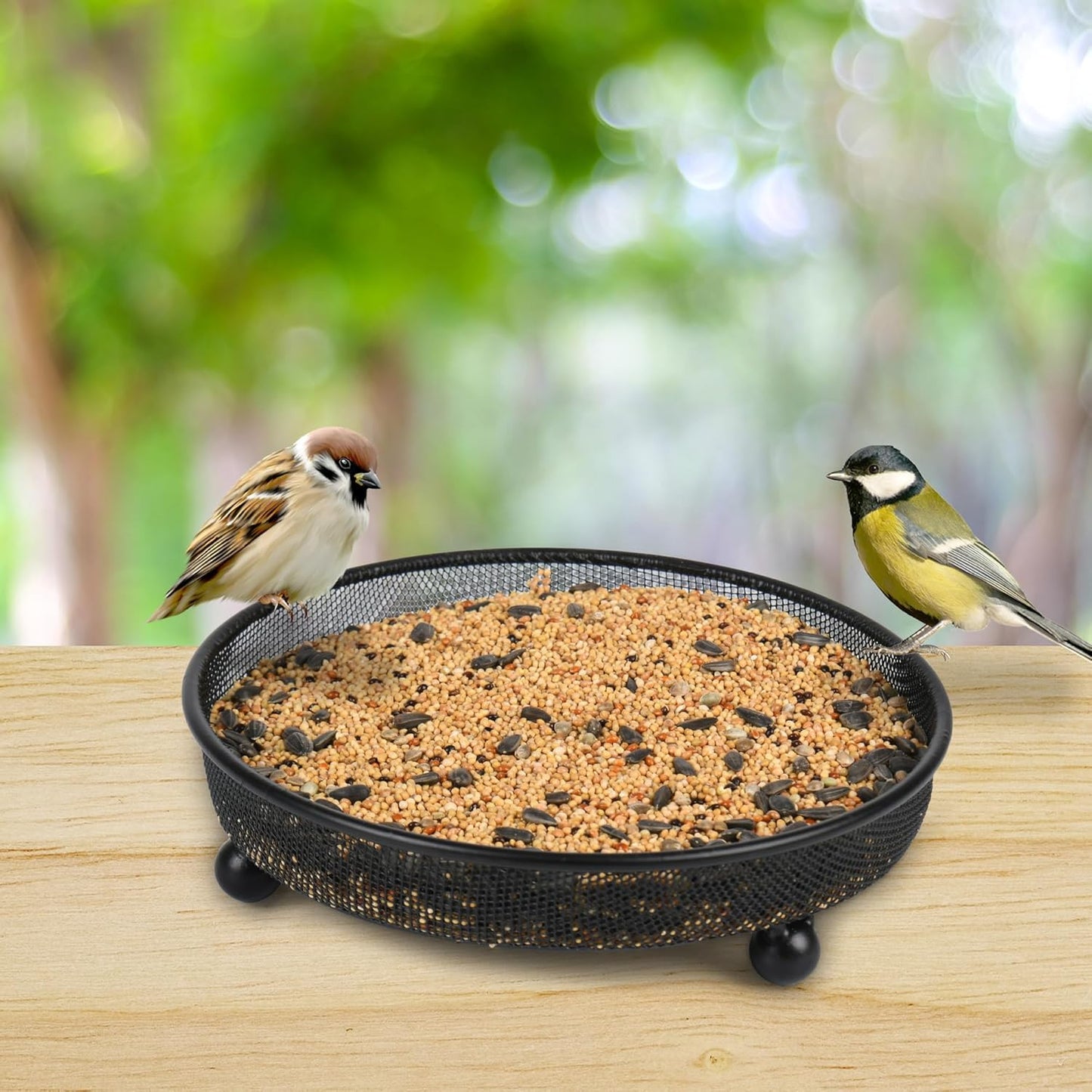 4 Pcs 7 Inch Metal Ground Bird Feeder Tray with Mesh Platform for Outdoor Wild Birds and Squirrels Featuring Rust Resistant Design for Garden Yard and Patio Use (Round)