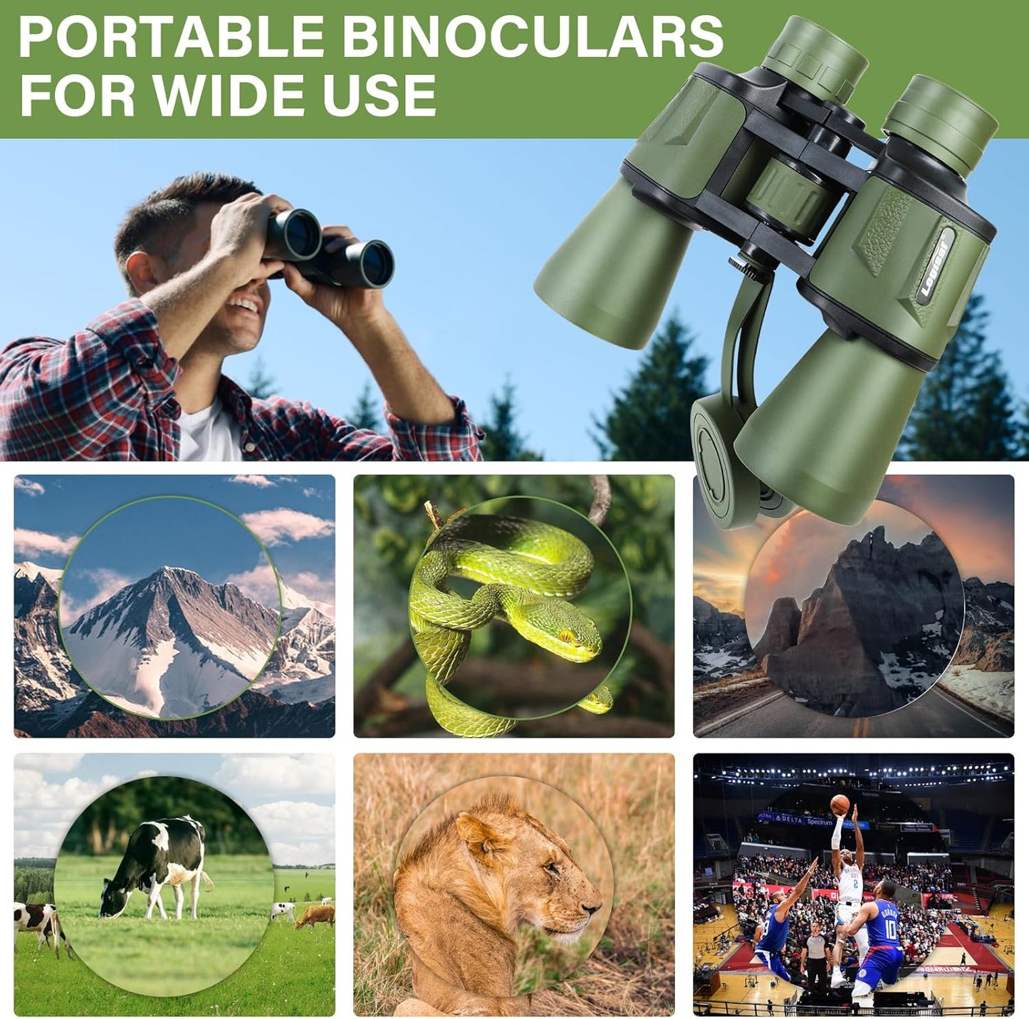 15x50 HD Binoculars Spotting Scope for Birding for Adults High Powered - Large View Compact Binoculars with Low Light Vision, Waterproof Hunting for Bird Watching
