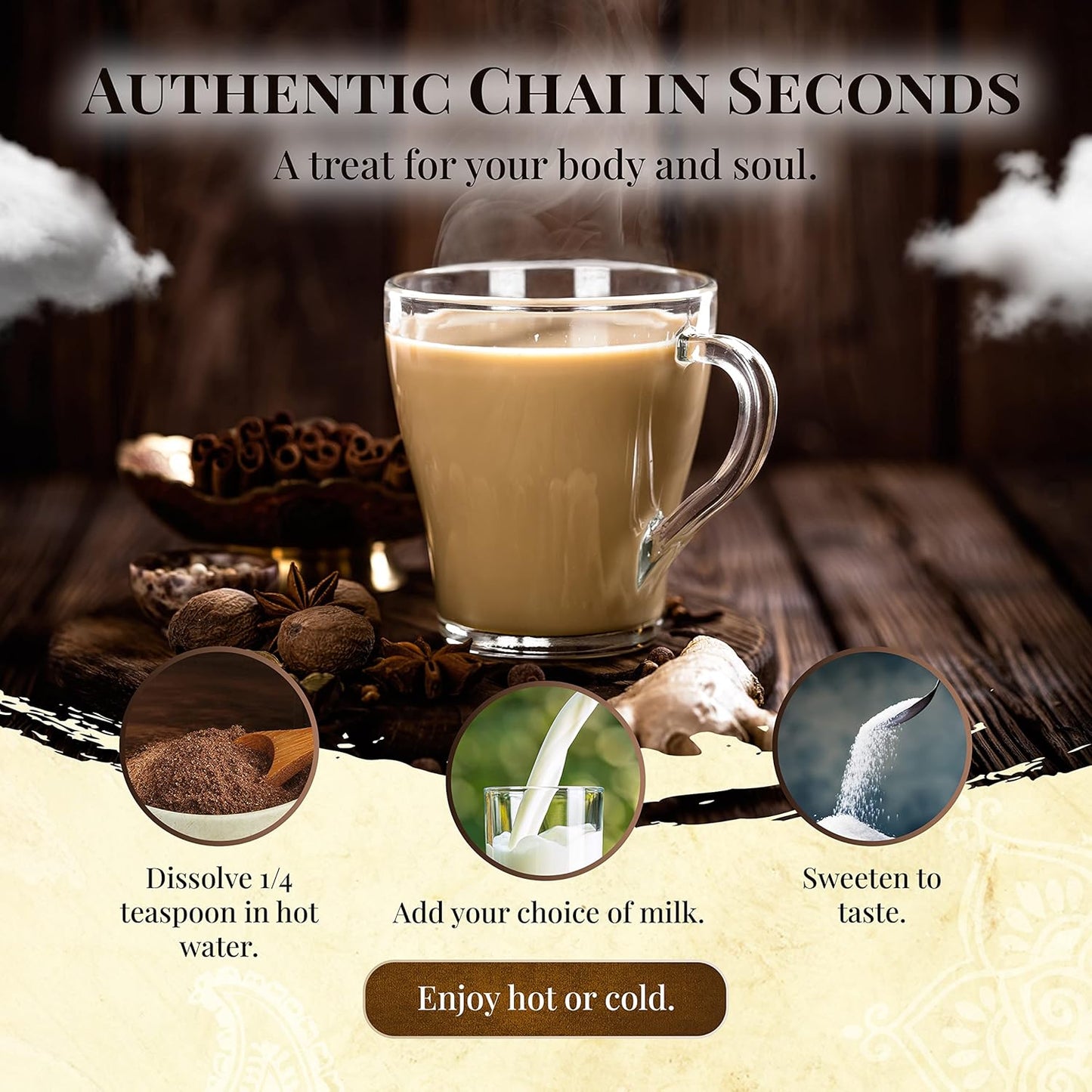 Blue Lotus Chai Tea - Traditional Masala Chai - Makes 100 Cups - 3 Ounce Masala Spiced Chai Powder with Organic Spices - Instant Indian Tea No Steeping - No Gluten