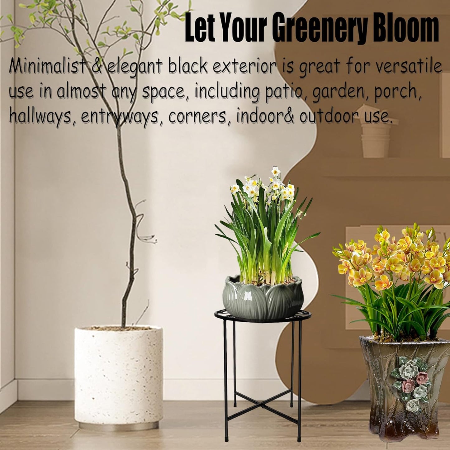 Plant Stand, 15'' Tall Indoor Outdoor Set of 1, Retro Design Round, Ru