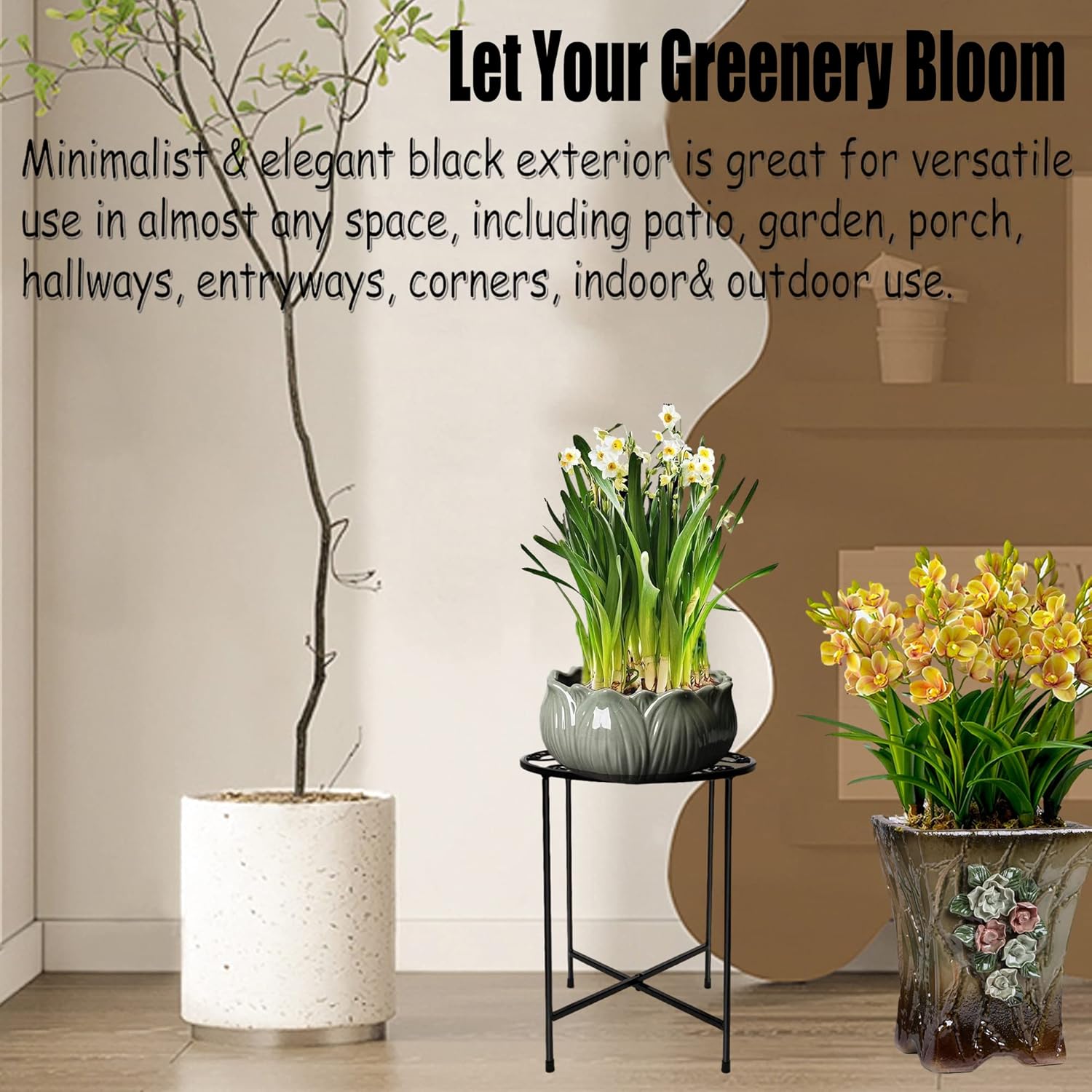 Plant Stand, 15'' Tall Indoor Outdoor Set of 1, Retro Design Round, Ru