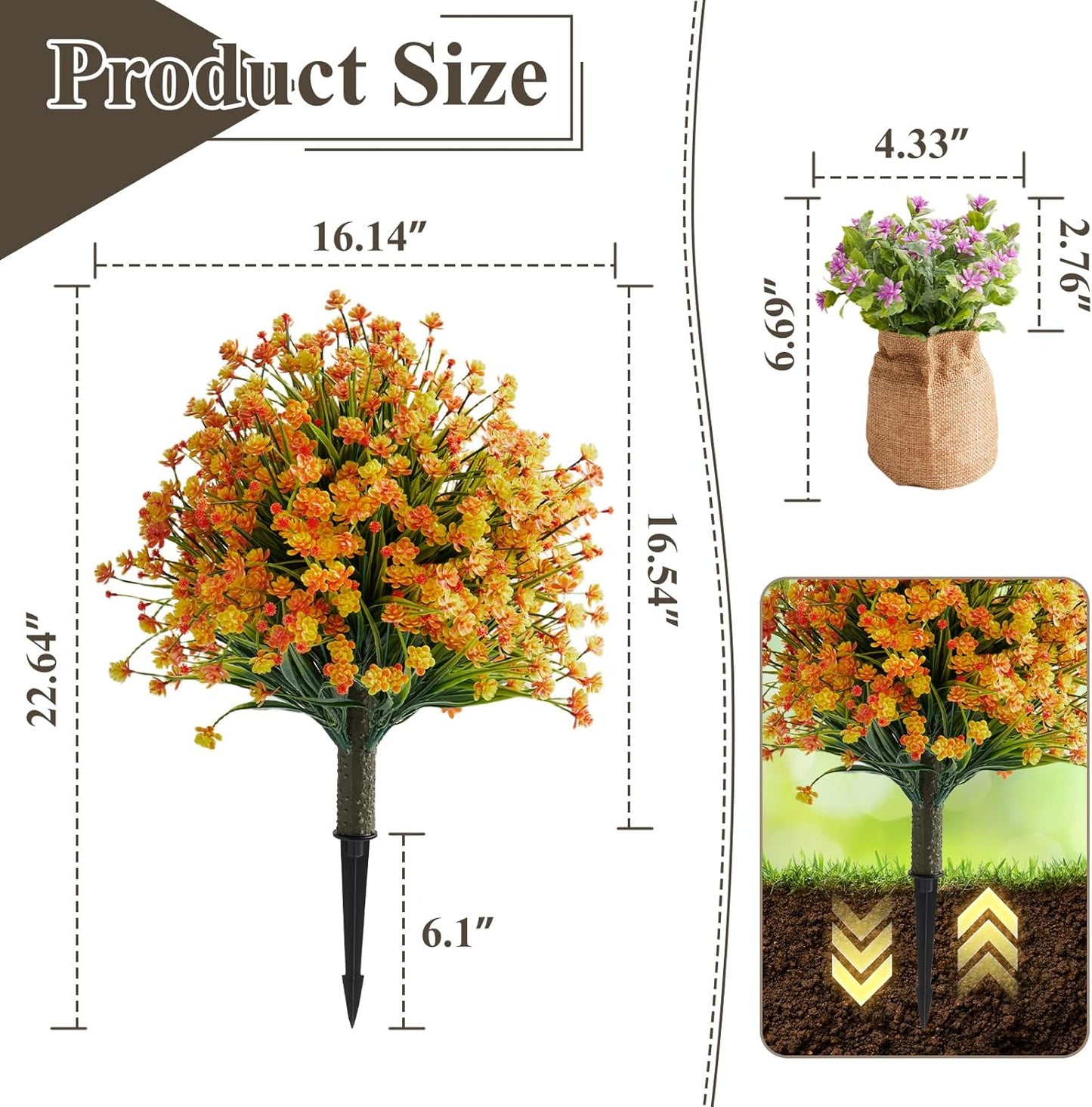 Artificial Monkey Grass Stem with Orange-Red Flowers, Set of 2 Faux Ev