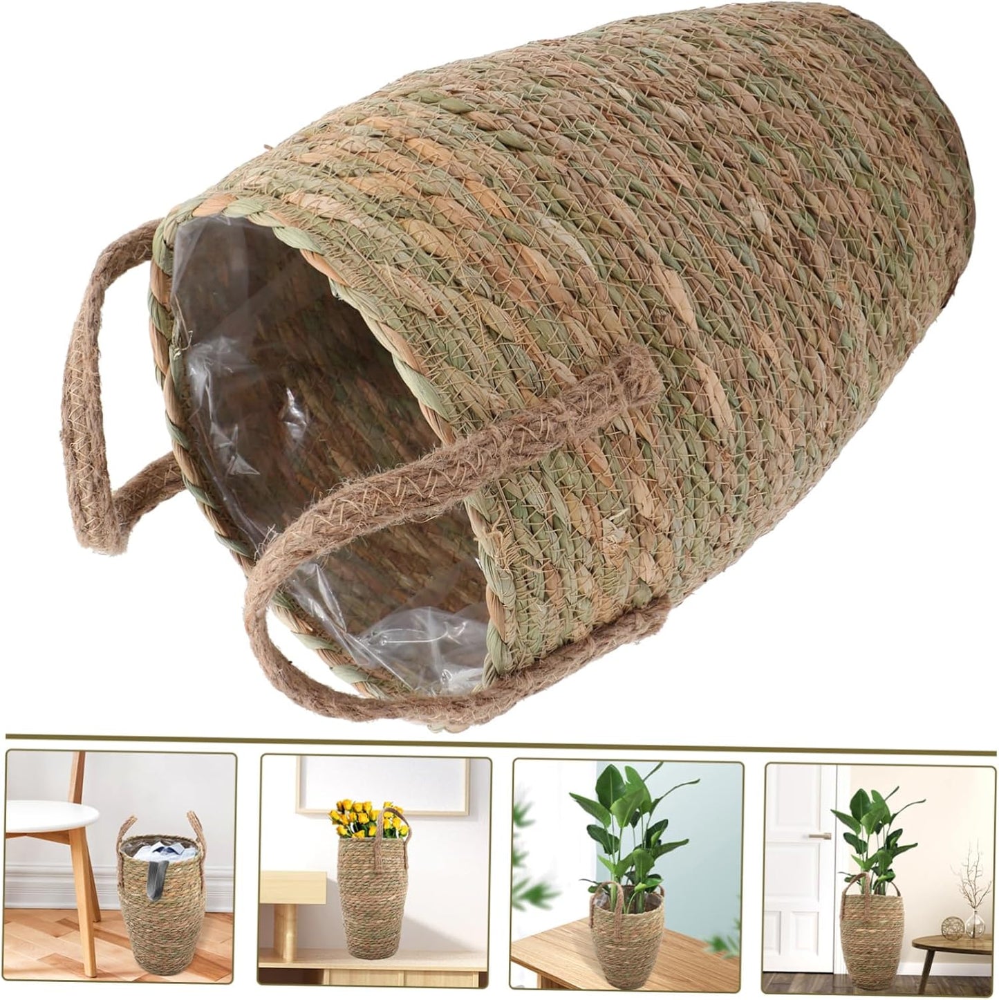 PRETYZOOM Handmade Flower Storage Basket Straw Weaving Plant Pots Indoor Decorative Woven Basket