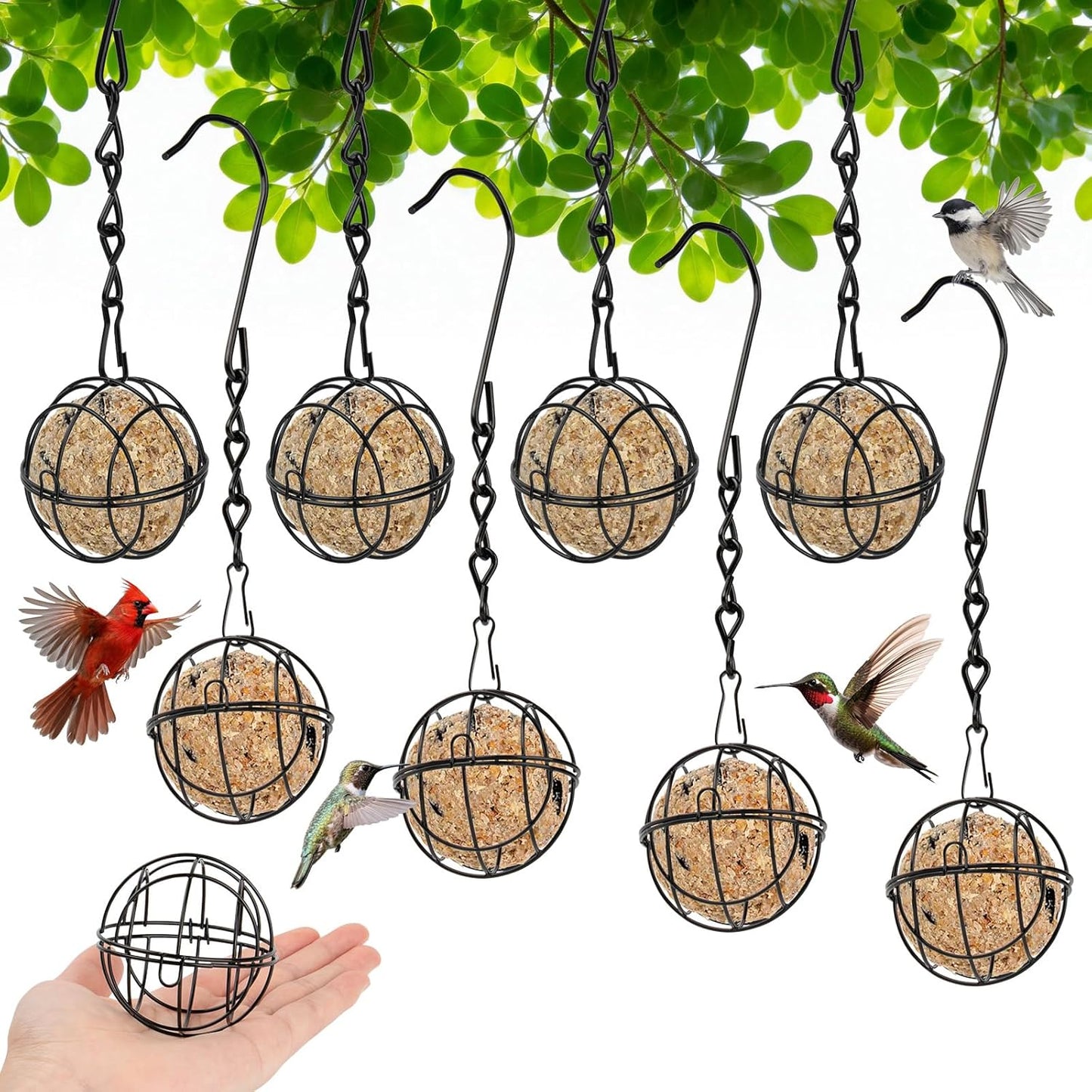 8 Pcs Black Metal Hummingbird Feeders - Squirrel Proof Round Suet Ball