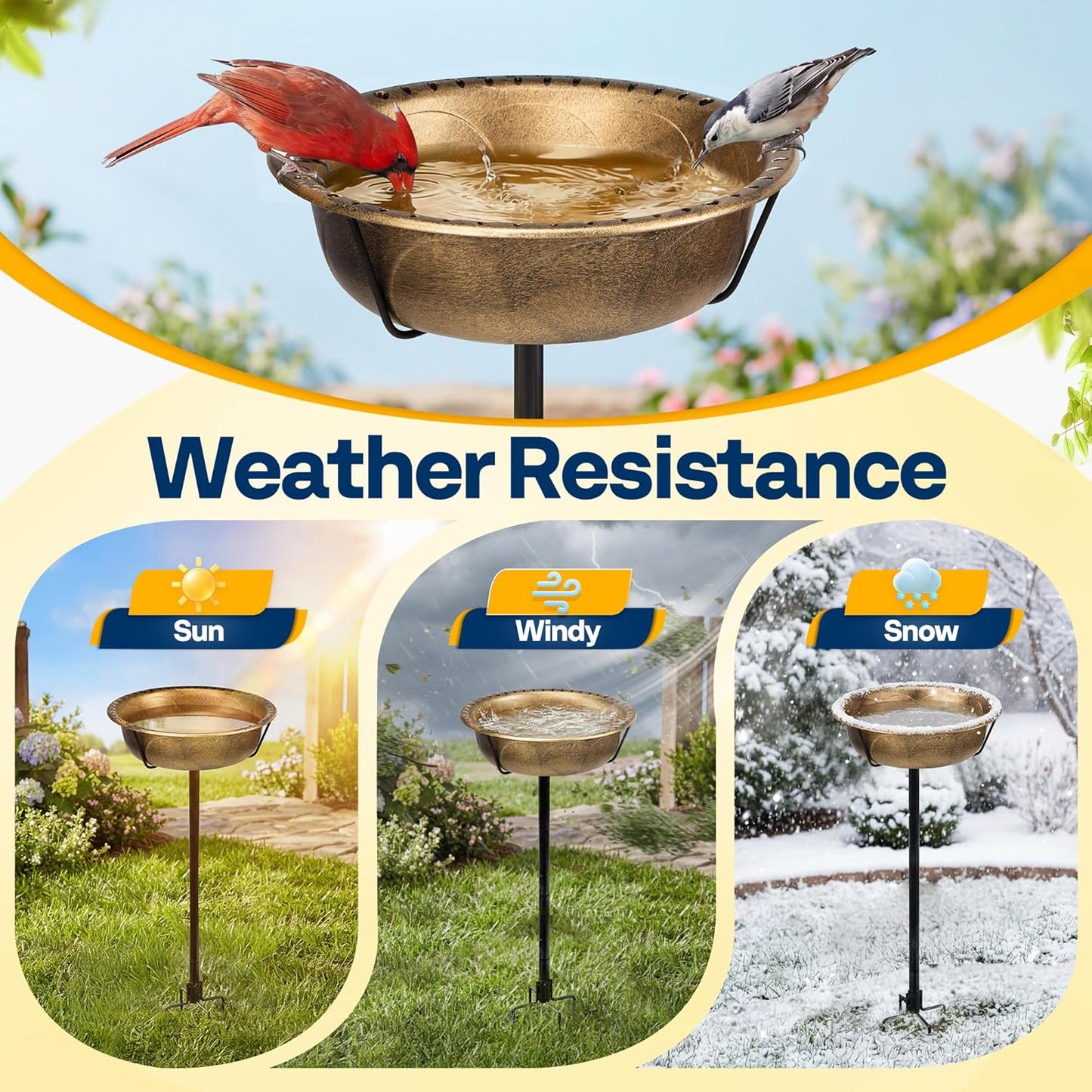VIVOHOME Bird Bath for Outside, Outdoor 13'' Birdbath Bowl with Metal 