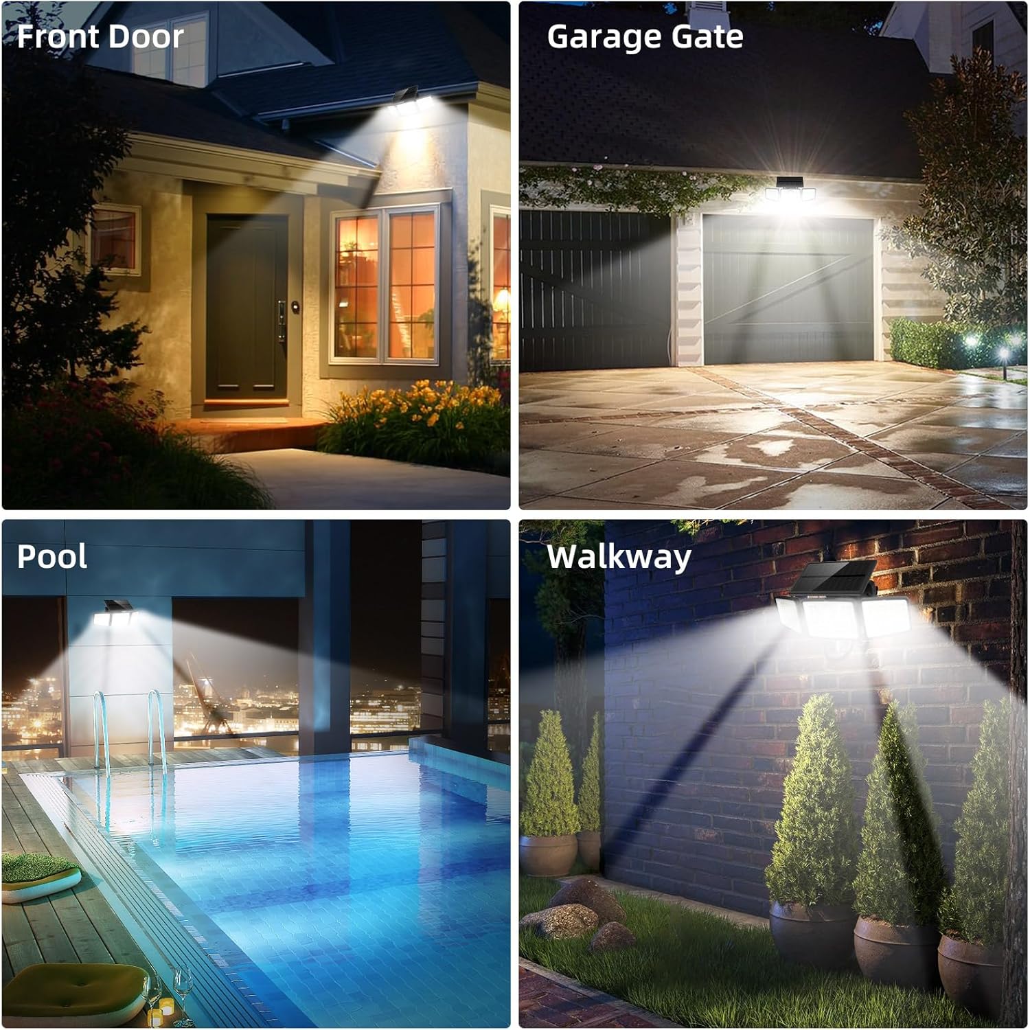 2500LM Solar Lights Outdoor with Motion Sensor,3 Head 270° Wide Angle 
