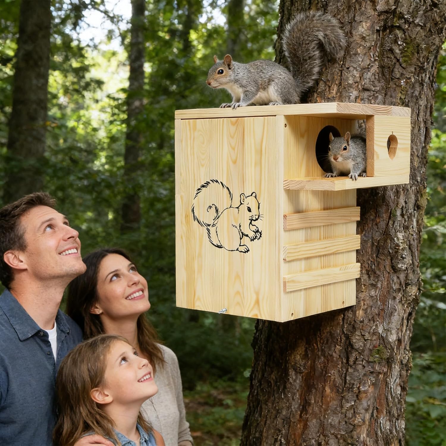 Wooden Squirrel House Outdoor, 12.6" W Large Nesting Box with External
