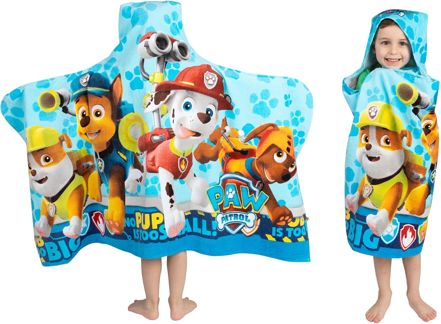 Paw Patrol Blue Bath/Pool/Beach Soft Cotton Terry Hooded Towel Wrap, 2