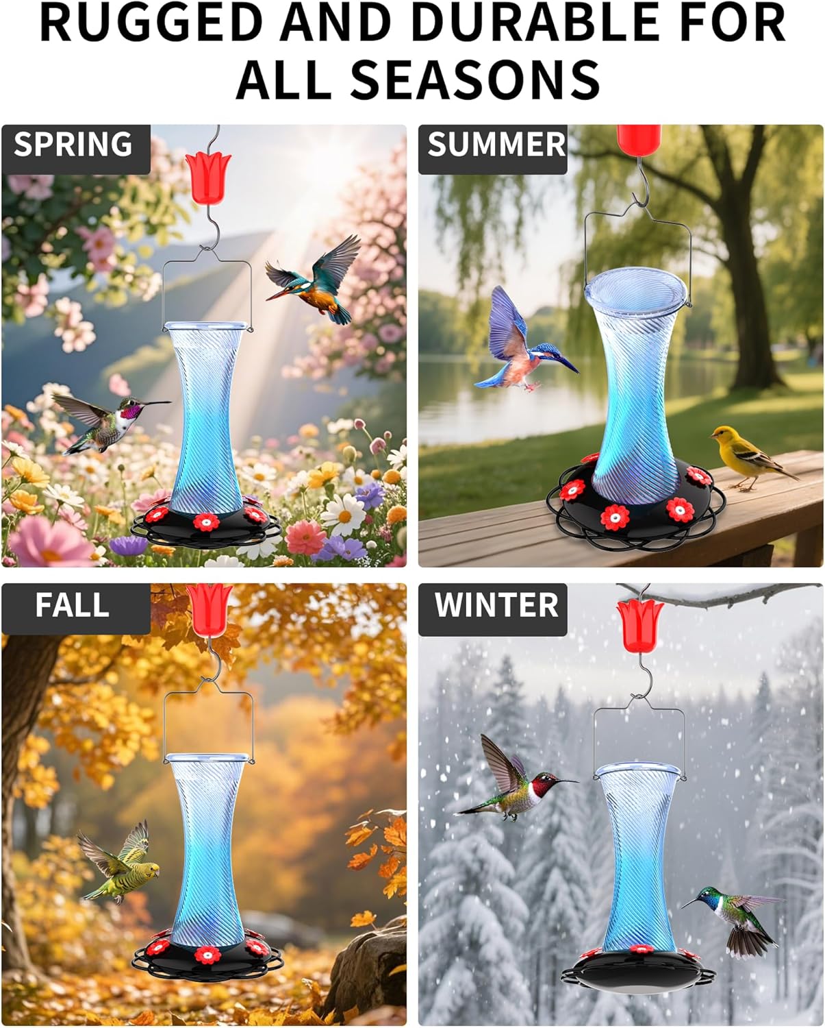 Hanging 20oz Glass Hummingbird Feeder with Moat, Small Outdoor Plastic