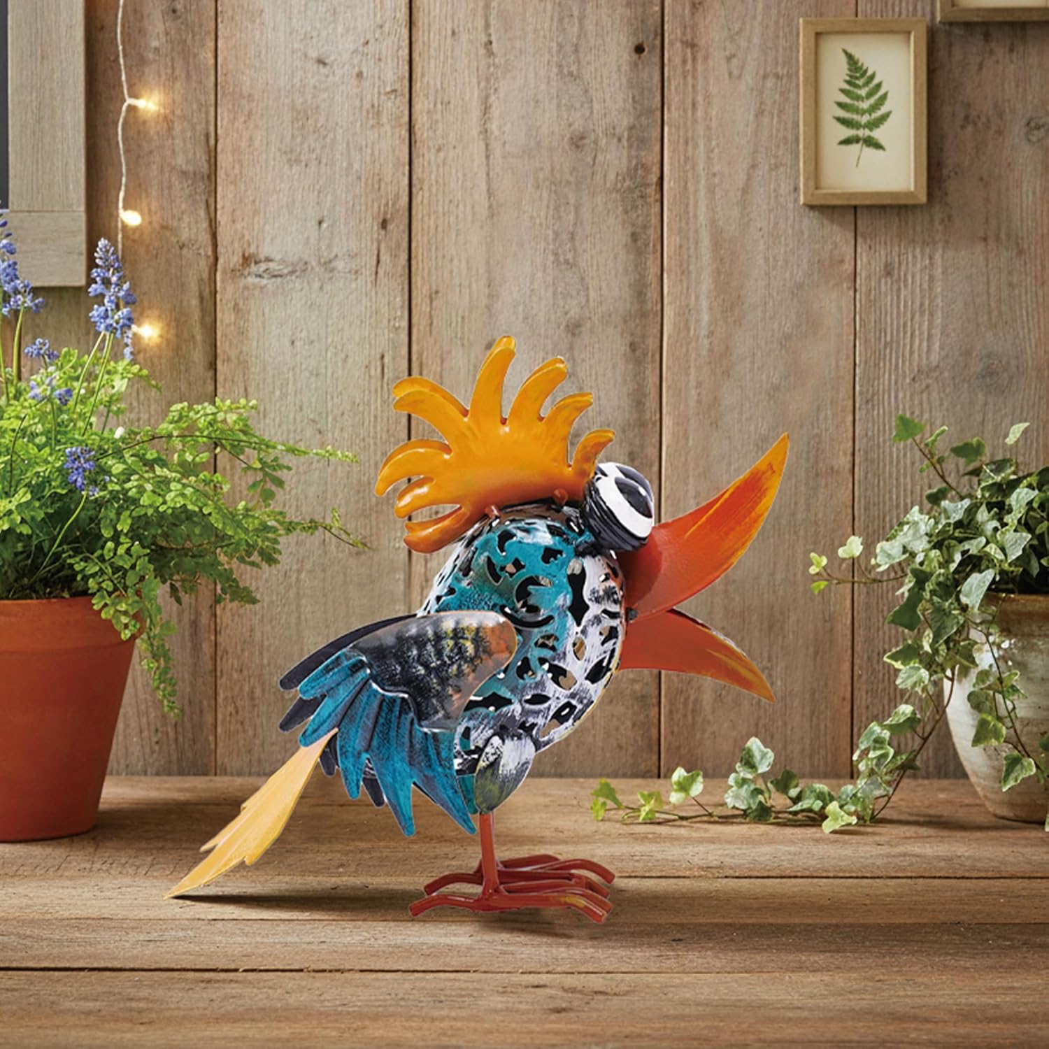 Bird Sculpture Yard Decor - Funny Open Mouth Big Eyes Metal Birds Stat