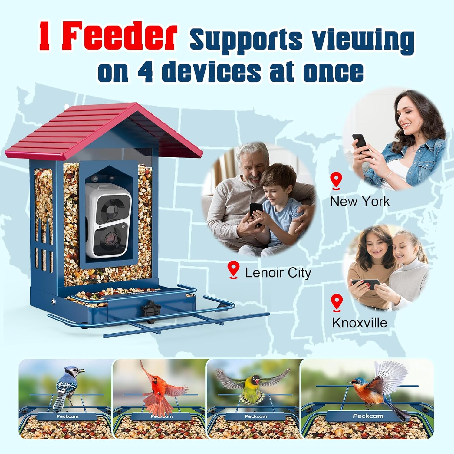 PeckCam® Bird Feeder with Camera, AI Identify 10000+ Birds, 2K HD Vide