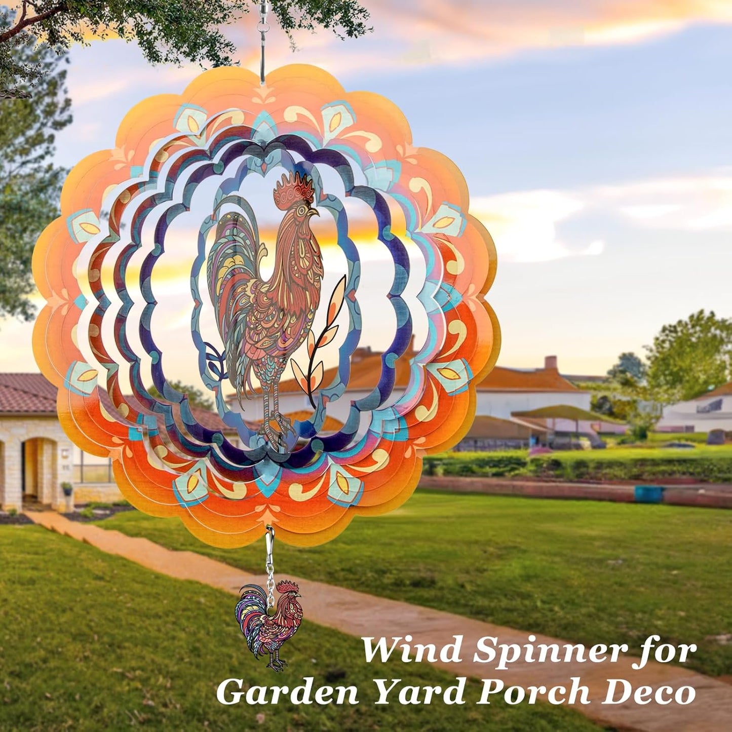 N&T NIETING Wind Spinner Outdoor Rooster Garden Decoration Worth Gifts for Women Mom Wife Grandma 3D Metal Wind Spinners Hanging Ornament for Home Garden Indoor Outdoor, 12 Inch