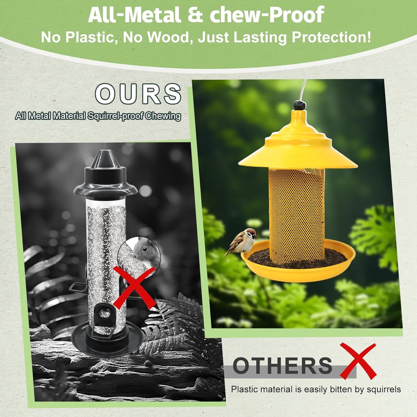 Finch Feeder - All-Metal Squirrel Proof Thistle Nyjer Seed Bird Feeder for Outdoors, 2.5LB Capacity, Powder-Coated Rust Resistant Mesh Design for Goldfinches & Small Birds Yellow