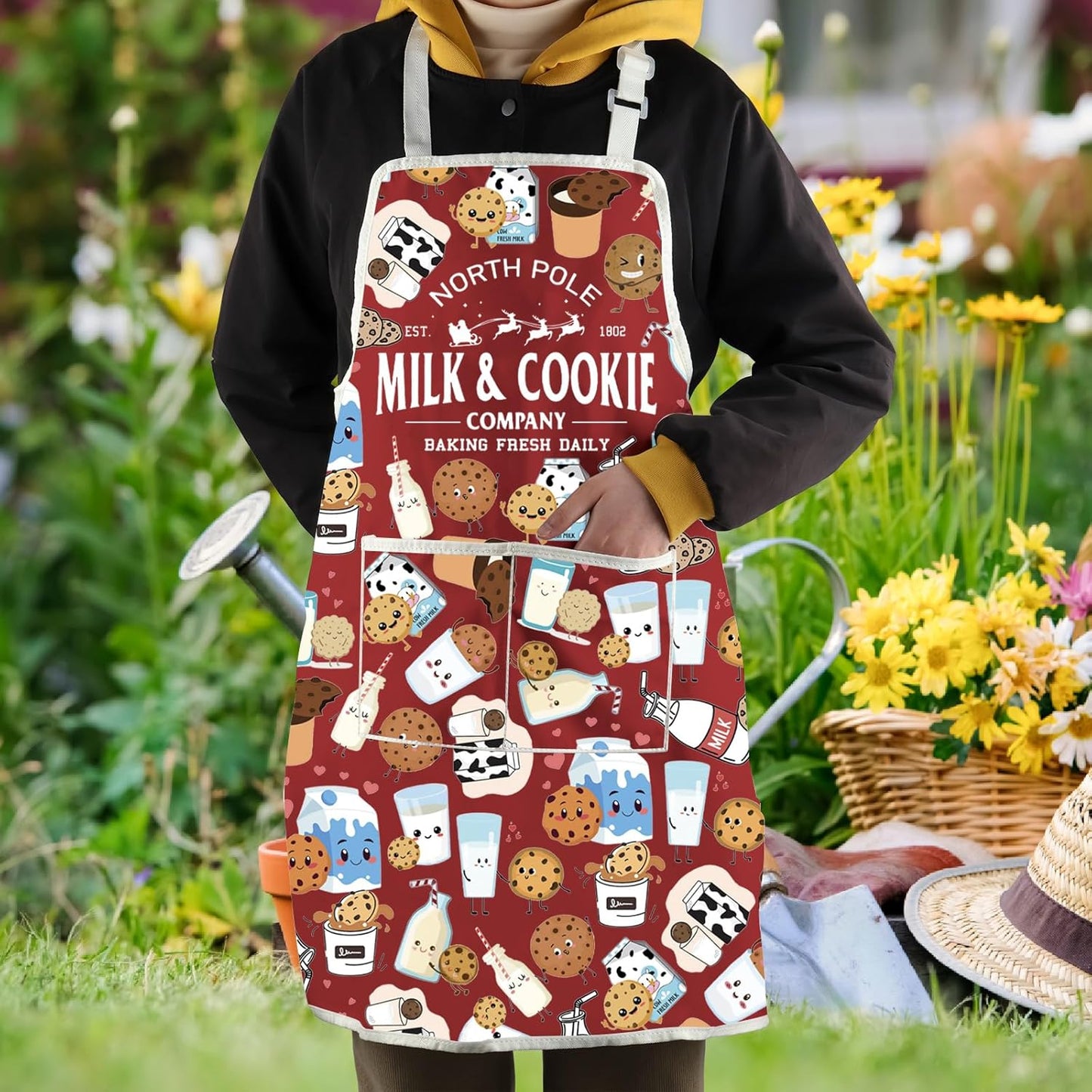 WCGXKO North Pole Christmas Baking Kitchen Apron Funny Xmas Gift Farmhouse Christmas Gift
