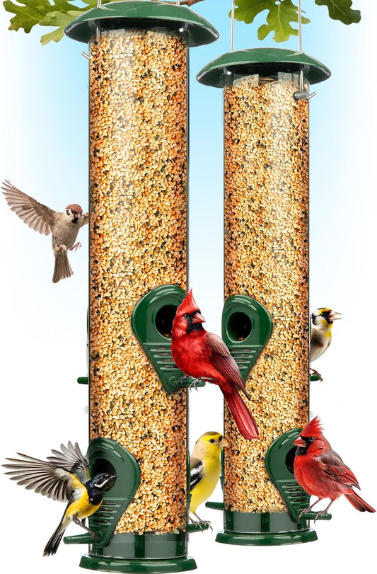 Bird Feeders for Outdoors (Metal, 2 Pack) – Chew-Proof Hanging Bird Feeder with 4 Ports, Rust-Proof Heavy Duty Tube Design, 15 Inches