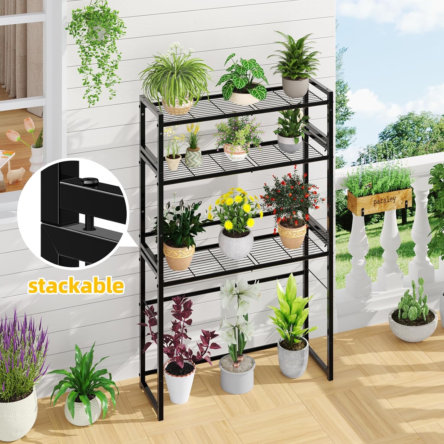 Simple Trending 3 Tier Metal Plant Stand Outdoor Indoor Waterproof, St