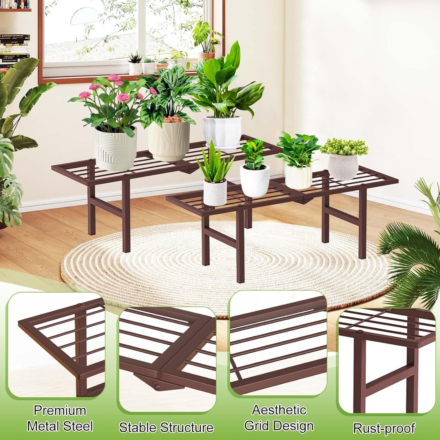 2 Pack Metal Plant Stand Outdoor Indoor, 1 Tier Folding Tiered Flower 