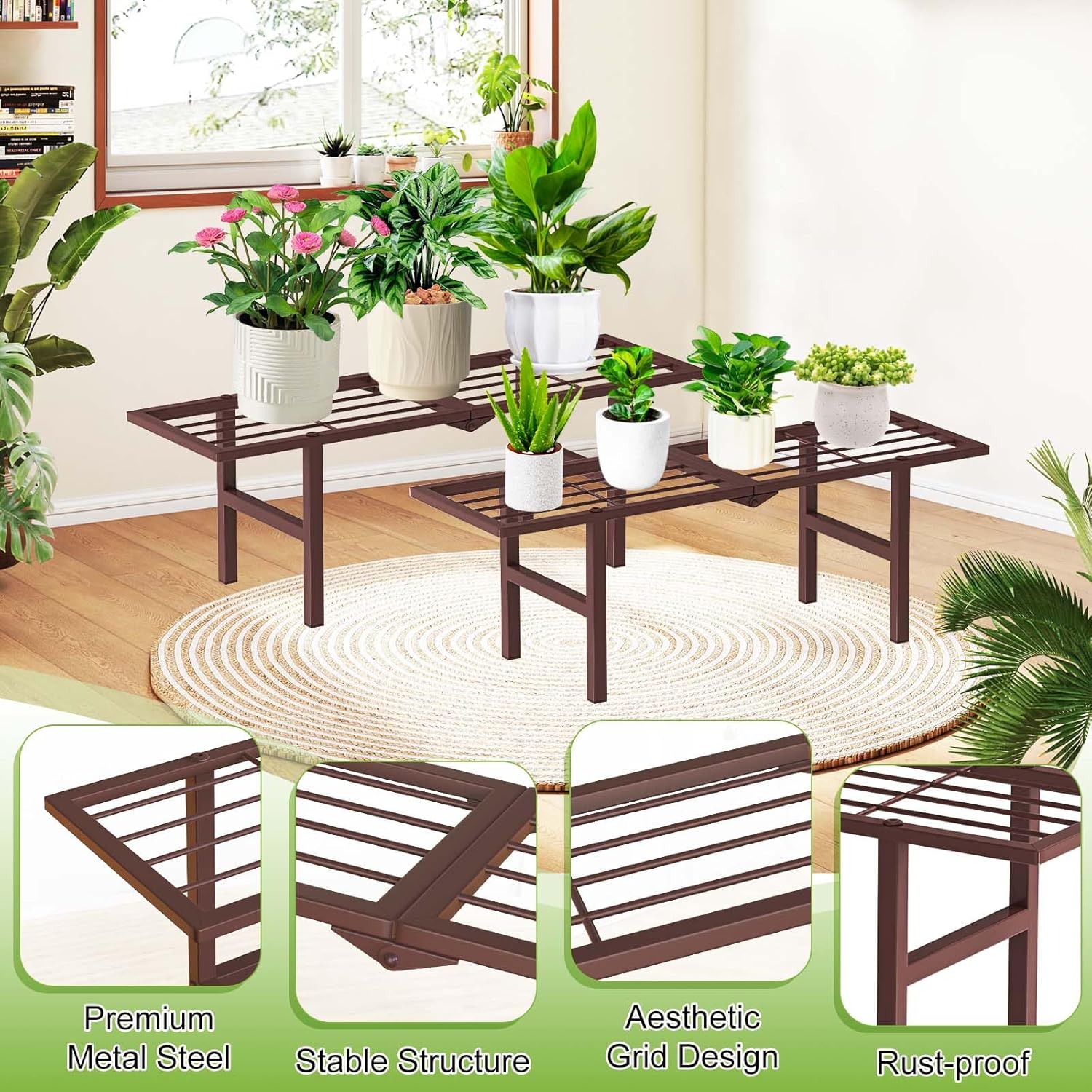 2 Pack Metal Plant Stand Outdoor Indoor, 1 Tier Folding Tiered Flower 