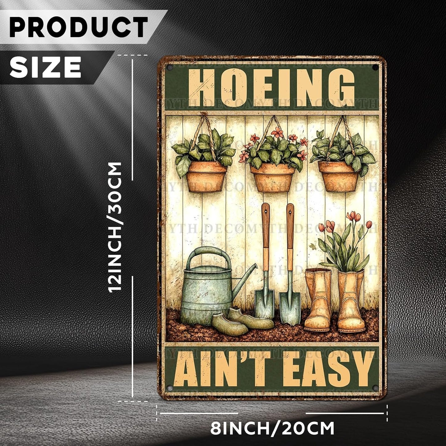 Hoeing Ain't Easy Metal Signs For Outside Rustic Metal Decor Garden Tool Tin Sign for Patio Backyard Greenhouse Planting Room 12 * 8inch