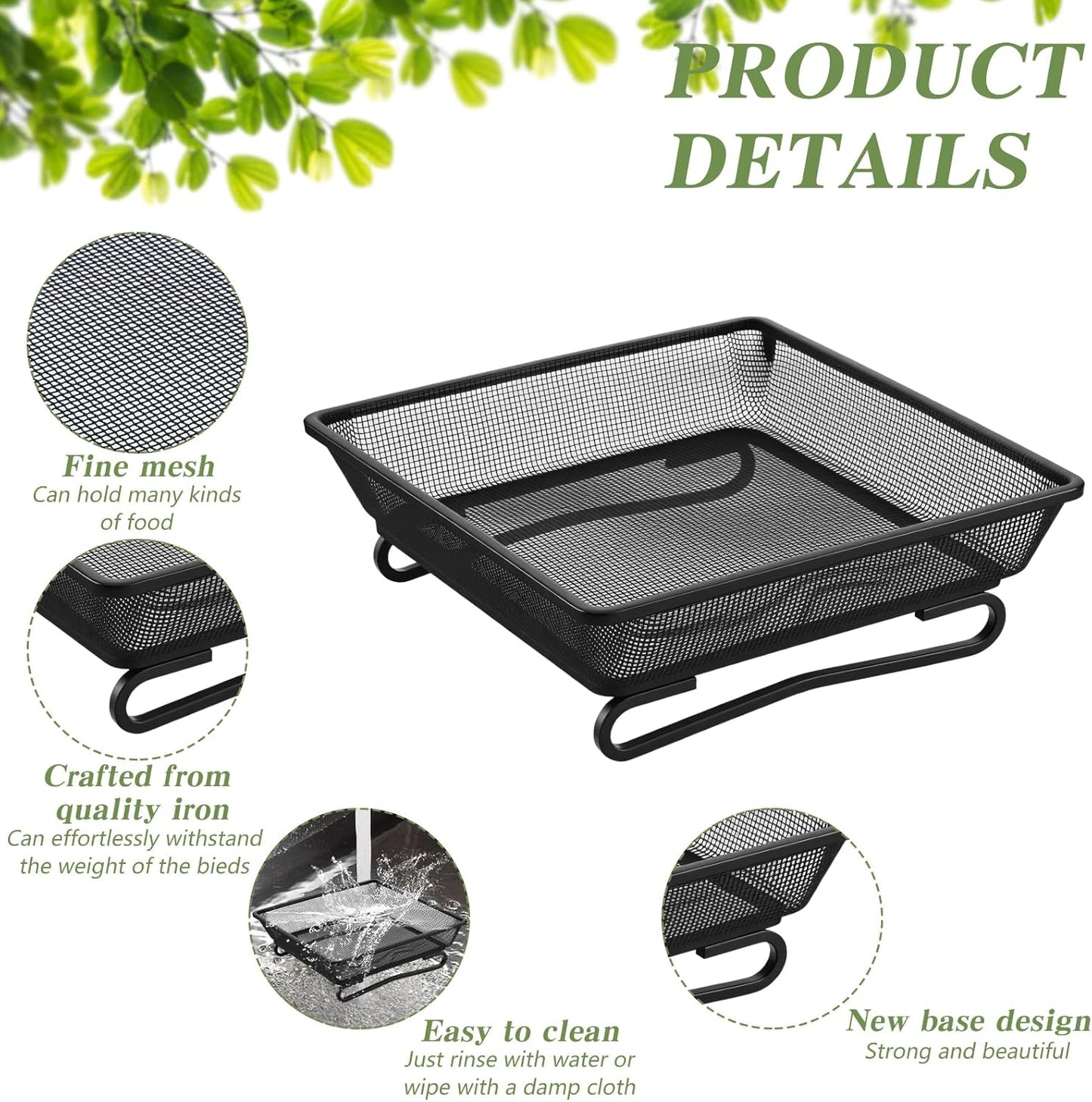 2 PCS Metal Ground Bird Feeder Tray, Platform Feeders with Drainage Holes, Outdoor Wild Bird and Squirrel Feeders for Garden, Patio, Backyard, 6.9x6.9x2.4 Inch