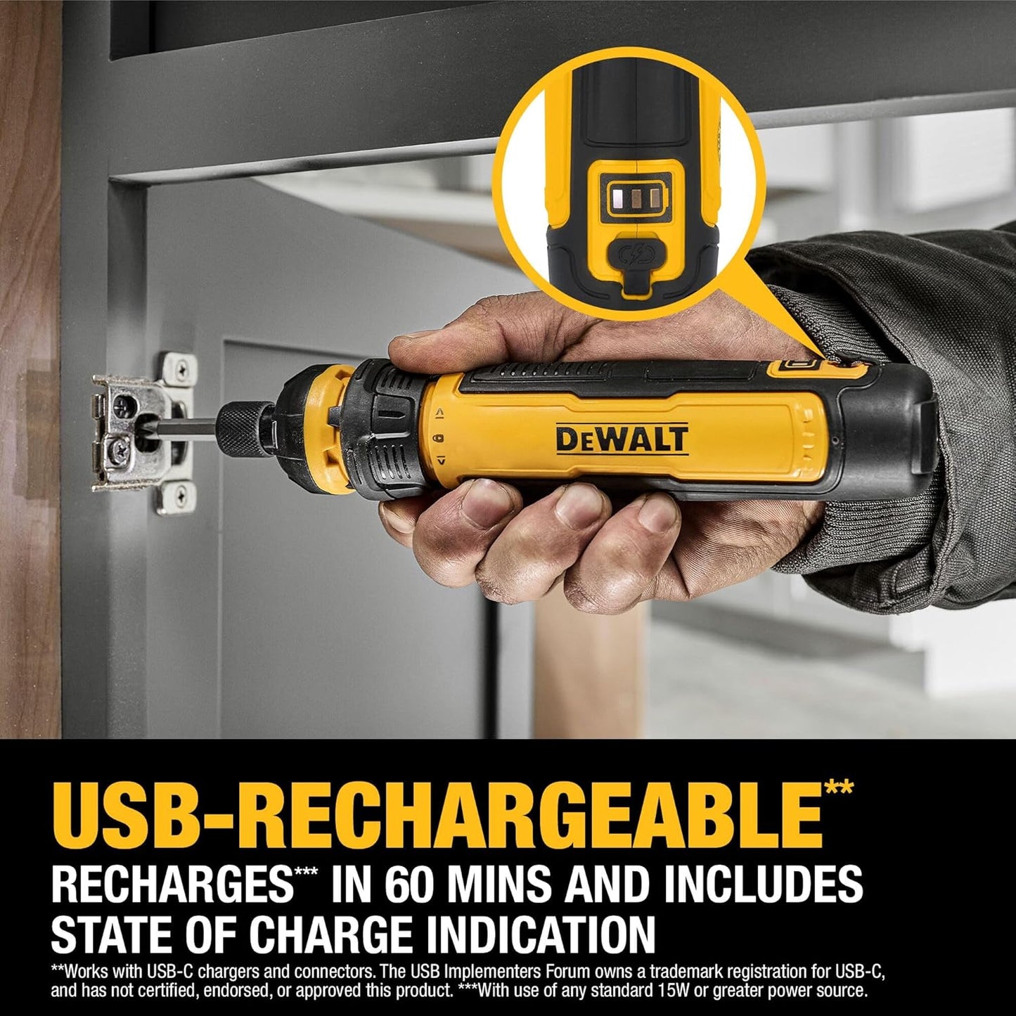 DEWALT Cordless Screwdriver, 4V USB Rechargeable Electric Screwdriver 