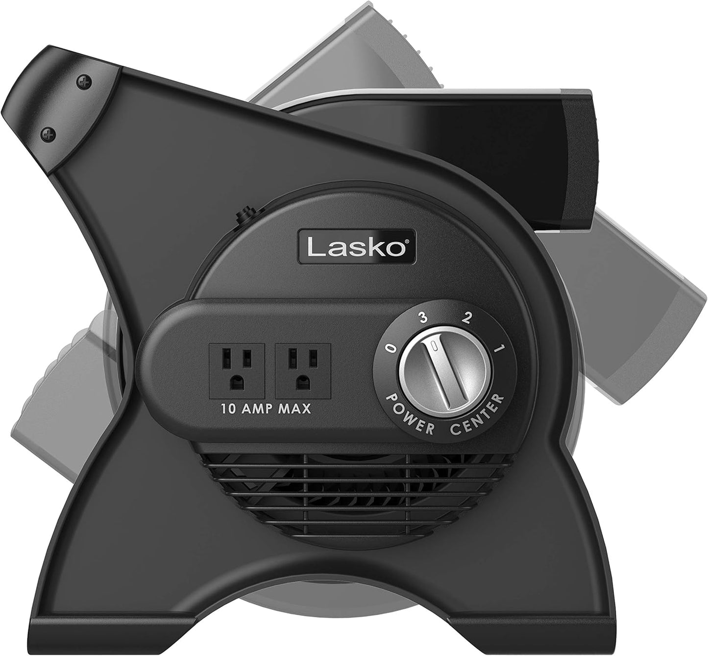 Lasko Portable Utility Fan, 12” 289 CFM Pivoting High Velocity Air Mover Blower Fan, 3 Speeds, 2 Accessory Outlets 120V, Black, U12104
