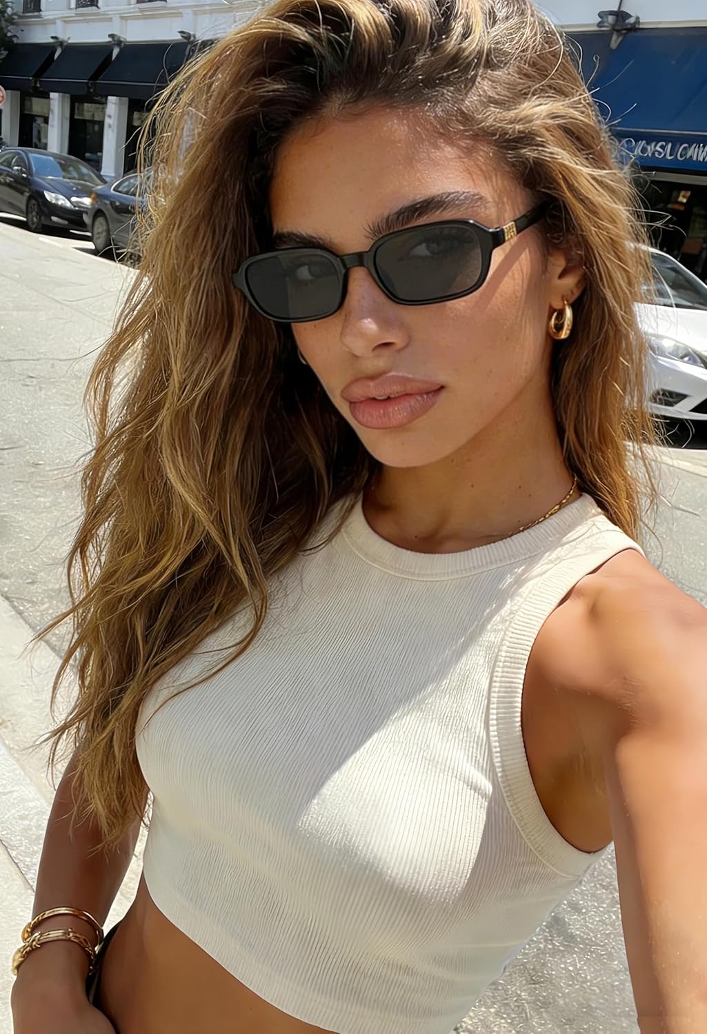 Retro Rectangle Sunglasses for Women Men Trendy Vintage Small Square S