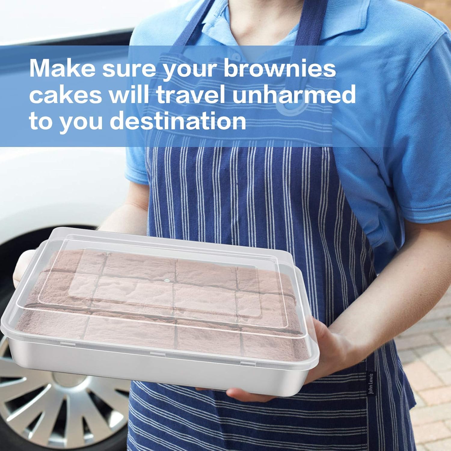 E-far Stainless Steel Baking Pan with Lid, 12⅓ x 9¾ x 2 Inch Rectangle