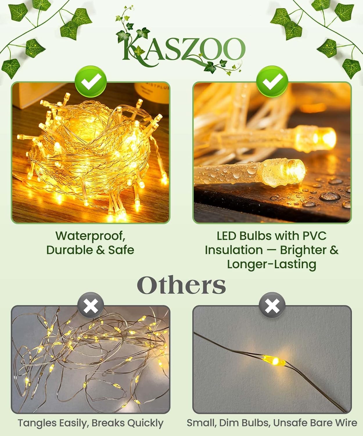 KASZOO 24Pack / Each 82 inch, Artificial Ivy Garland Fake Plants with 160 LED String Light, Green for Wedding Party Garden Outdoor Greenery Wall Decoration