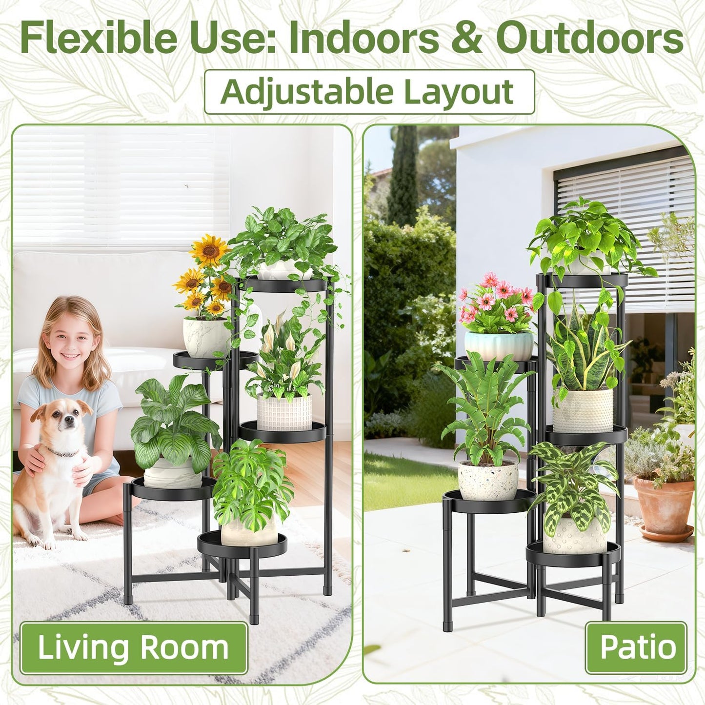 iDavosic.ly Plant Stand Indoor Outdoor, 5 Tier Corner Metal Flower Dis