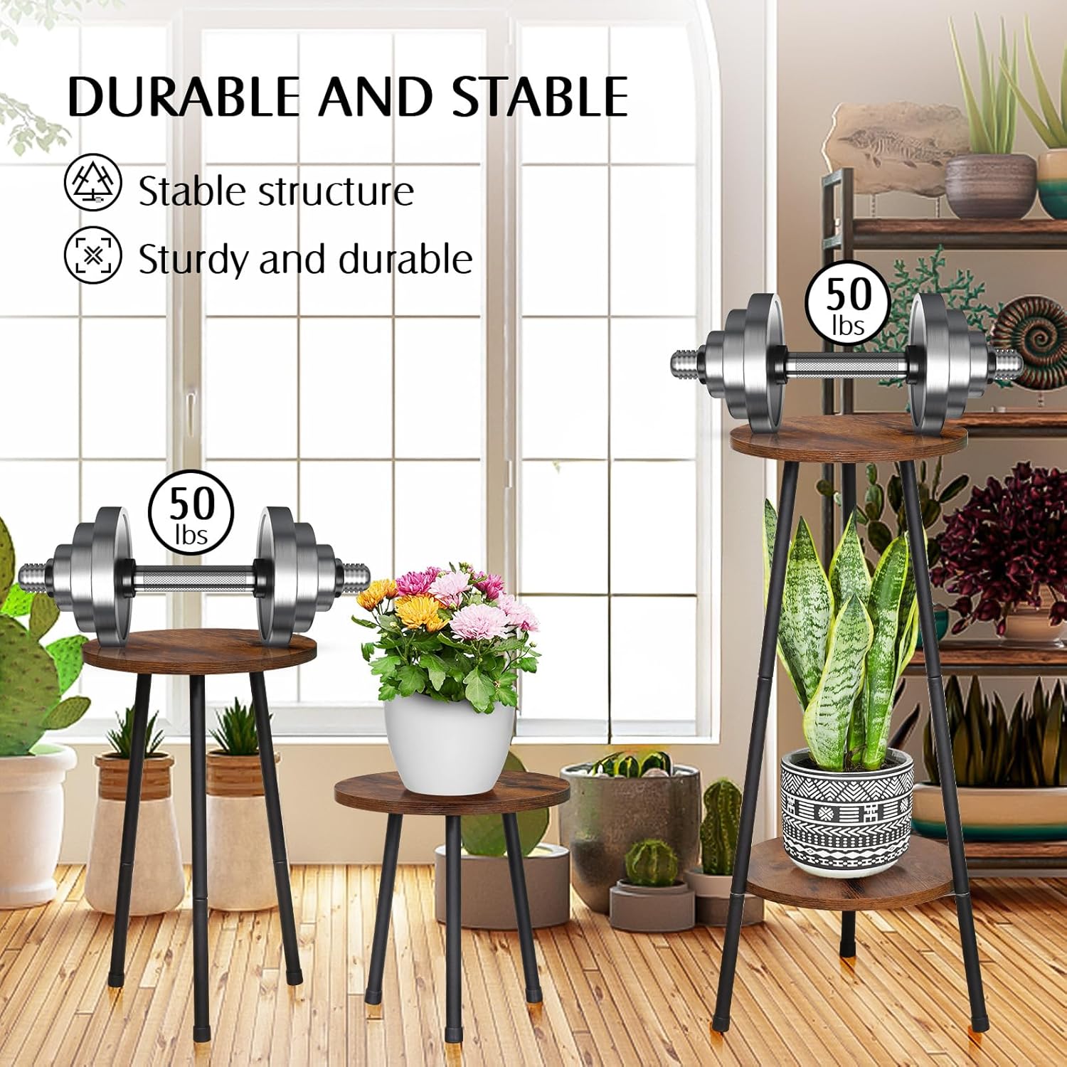 2 Pack Indoor Plant Stand, Mid-Century Wooden Style Plant Holder, Indo