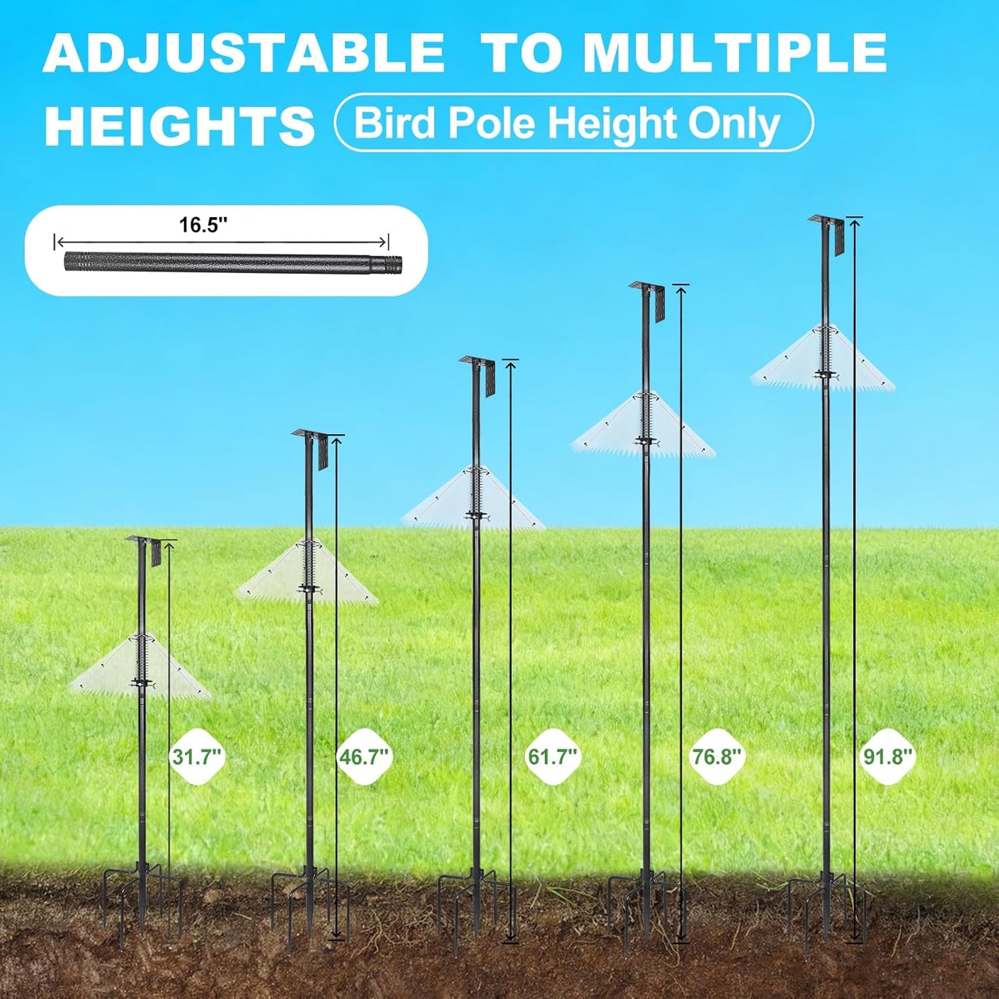 Bird Feeder Pole with Squirrel Baffle 92 Inch Bird House Poles Squirrel Proof for Outdoors Heavy Duty Smart Bird Feeding Station with Stainless Steel Spring Adjustable Height Mounting Pole