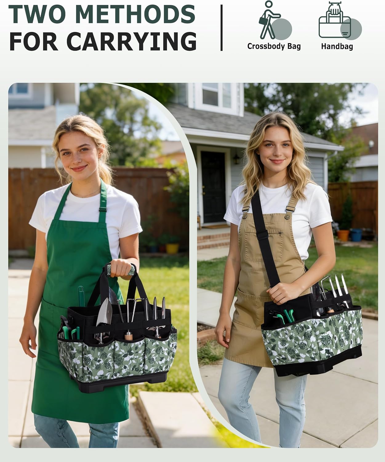 Garden Tool Bag with Hard Bottom, Garden Tote with Shoulder Strap and 